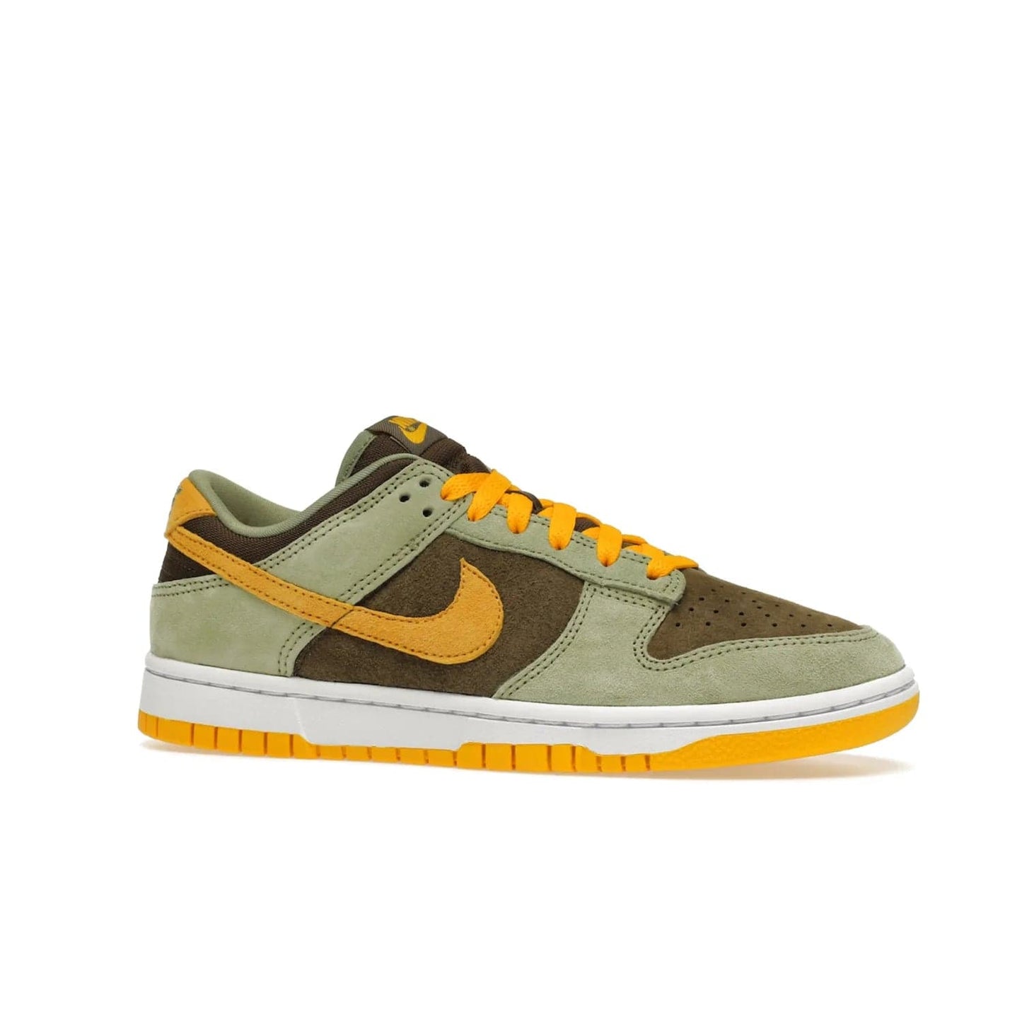 Nike Dunk Low Dusty Olive (2021/2023) - Image 3 - Only at www.BallersClubKickz.com - Nike Dunk Low Dusty Olive brings premium materials and timeless sneaker design to the streets. Pro Gold suede, brown canvas, and Dusty Olive suede upper complete the classic look with a white midsole and Pro Gold outsole. Get the perfect balance of style and comfort with the Nike Dunk Low Dusty Olive.