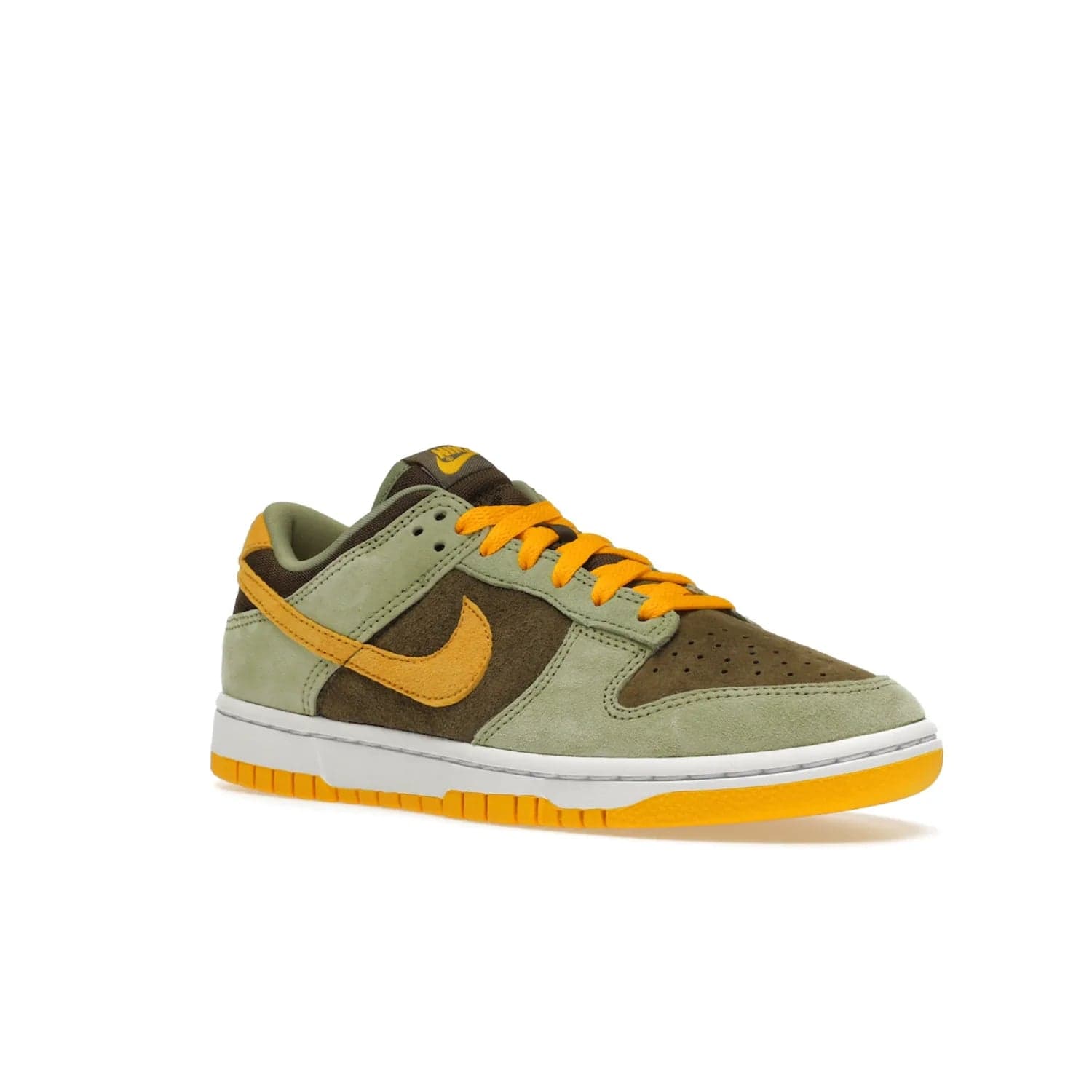 Nike Dunk Low Dusty Olive (2021/2023) - Image 5 - Only at www.BallersClubKickz.com - Nike Dunk Low Dusty Olive brings premium materials and timeless sneaker design to the streets. Pro Gold suede, brown canvas, and Dusty Olive suede upper complete the classic look with a white midsole and Pro Gold outsole. Get the perfect balance of style and comfort with the Nike Dunk Low Dusty Olive.