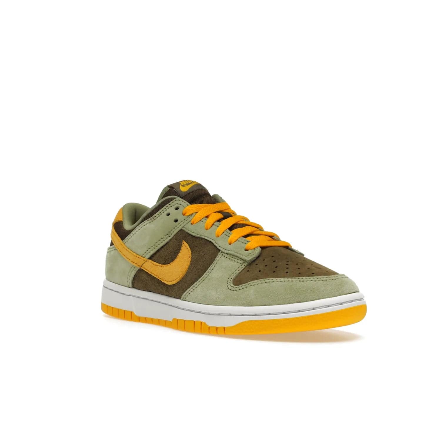 Nike Dunk Low Dusty Olive (2021/2023) - Image 6 - Only at www.BallersClubKickz.com - Nike Dunk Low Dusty Olive brings premium materials and timeless sneaker design to the streets. Pro Gold suede, brown canvas, and Dusty Olive suede upper complete the classic look with a white midsole and Pro Gold outsole. Get the perfect balance of style and comfort with the Nike Dunk Low Dusty Olive.
