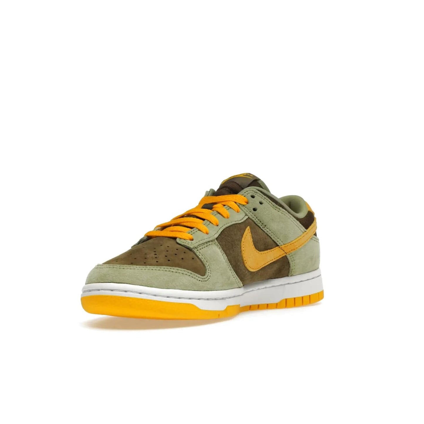 Nike Dunk Low Dusty Olive (2021/2023) - Image 14 - Only at www.BallersClubKickz.com - Nike Dunk Low Dusty Olive brings premium materials and timeless sneaker design to the streets. Pro Gold suede, brown canvas, and Dusty Olive suede upper complete the classic look with a white midsole and Pro Gold outsole. Get the perfect balance of style and comfort with the Nike Dunk Low Dusty Olive.