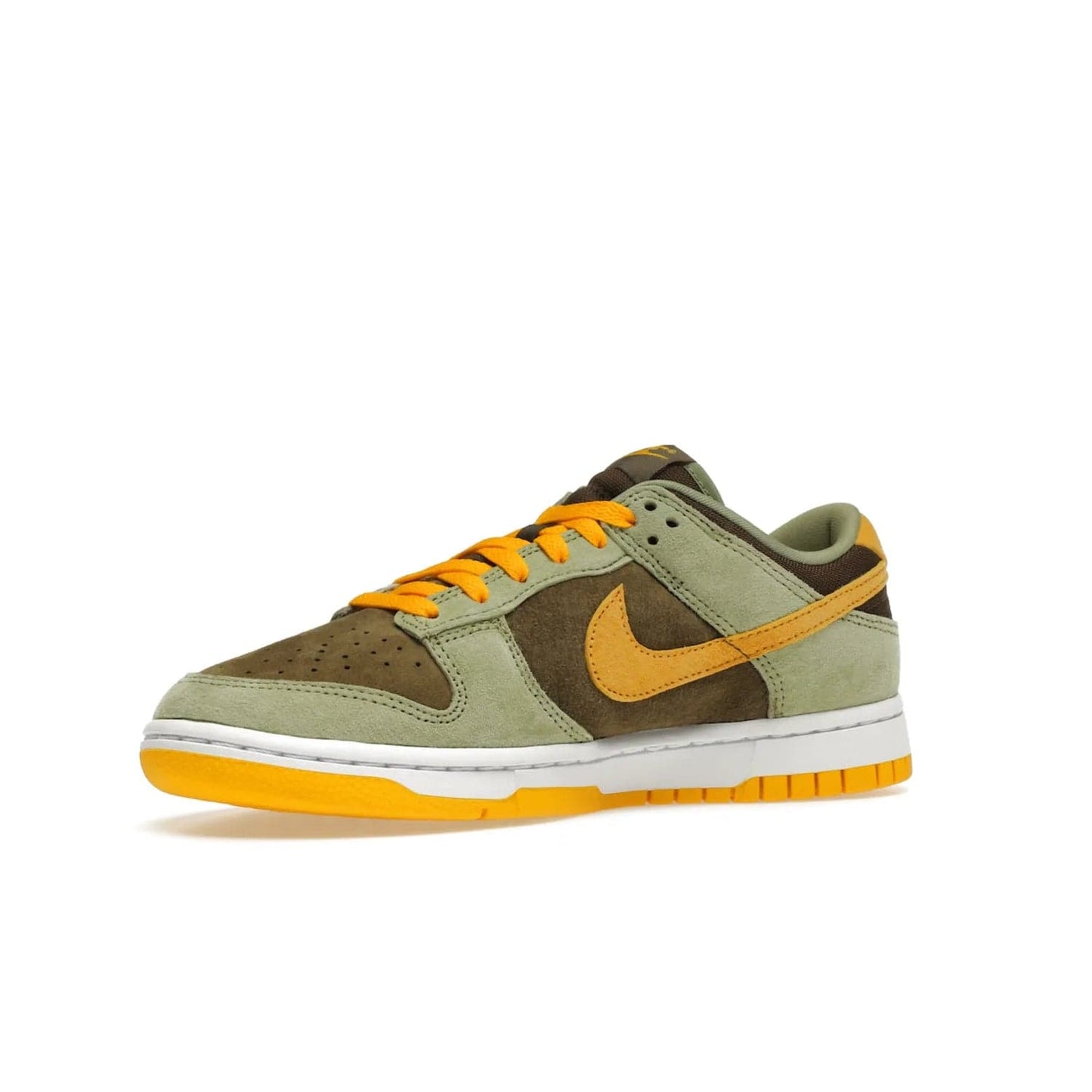 Nike Dunk Low Dusty Olive (2021/2023) - Image 16 - Only at www.BallersClubKickz.com - Nike Dunk Low Dusty Olive brings premium materials and timeless sneaker design to the streets. Pro Gold suede, brown canvas, and Dusty Olive suede upper complete the classic look with a white midsole and Pro Gold outsole. Get the perfect balance of style and comfort with the Nike Dunk Low Dusty Olive.