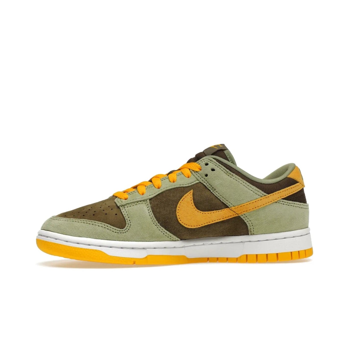 Nike Dunk Low Dusty Olive (2021/2023) - Image 18 - Only at www.BallersClubKickz.com - Nike Dunk Low Dusty Olive brings premium materials and timeless sneaker design to the streets. Pro Gold suede, brown canvas, and Dusty Olive suede upper complete the classic look with a white midsole and Pro Gold outsole. Get the perfect balance of style and comfort with the Nike Dunk Low Dusty Olive.