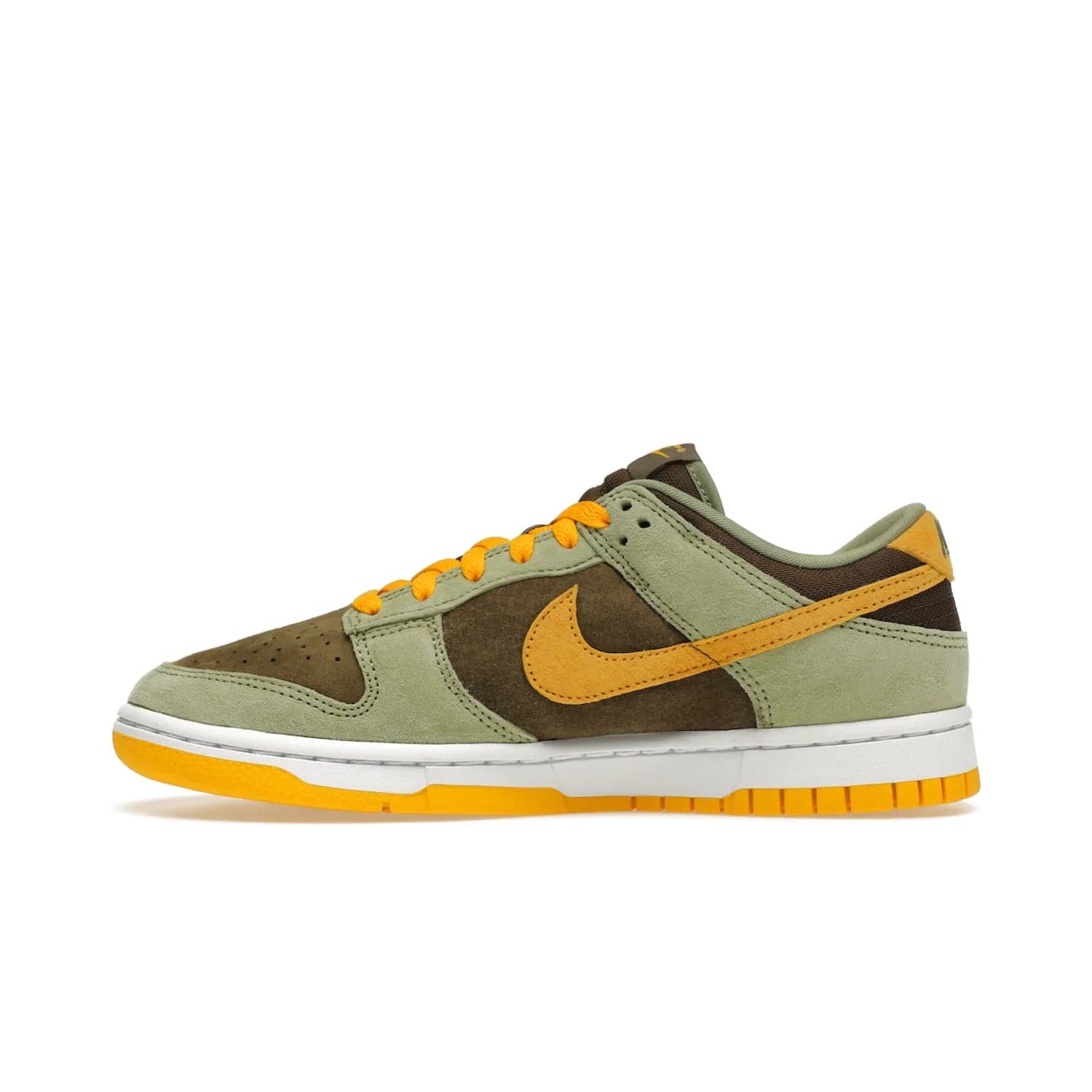 Nike Dunk Low Dusty Olive (2021/2023) - Image 19 - Only at www.BallersClubKickz.com - Nike Dunk Low Dusty Olive brings premium materials and timeless sneaker design to the streets. Pro Gold suede, brown canvas, and Dusty Olive suede upper complete the classic look with a white midsole and Pro Gold outsole. Get the perfect balance of style and comfort with the Nike Dunk Low Dusty Olive.