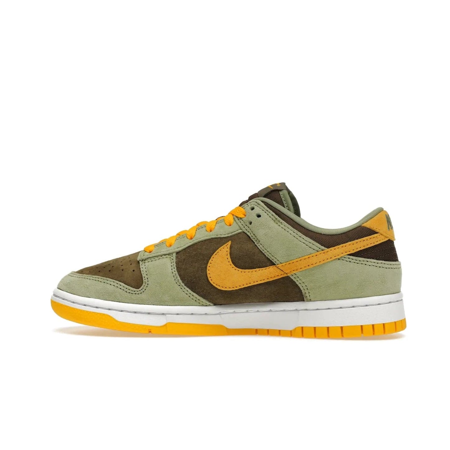 Nike Dunk Low Dusty Olive (2021/2023) - Image 20 - Only at www.BallersClubKickz.com - Nike Dunk Low Dusty Olive brings premium materials and timeless sneaker design to the streets. Pro Gold suede, brown canvas, and Dusty Olive suede upper complete the classic look with a white midsole and Pro Gold outsole. Get the perfect balance of style and comfort with the Nike Dunk Low Dusty Olive.