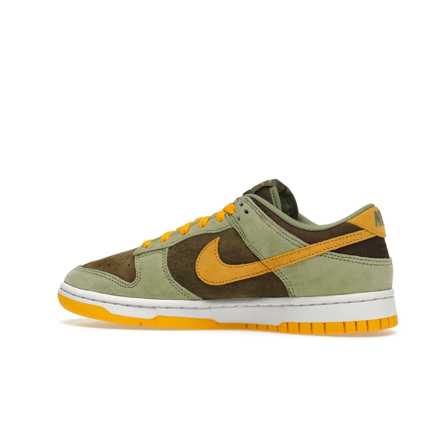Nike Dunk Low Dusty Olive (2021/2023) - Image 21 - Only at www.BallersClubKickz.com - Nike Dunk Low Dusty Olive brings premium materials and timeless sneaker design to the streets. Pro Gold suede, brown canvas, and Dusty Olive suede upper complete the classic look with a white midsole and Pro Gold outsole. Get the perfect balance of style and comfort with the Nike Dunk Low Dusty Olive.