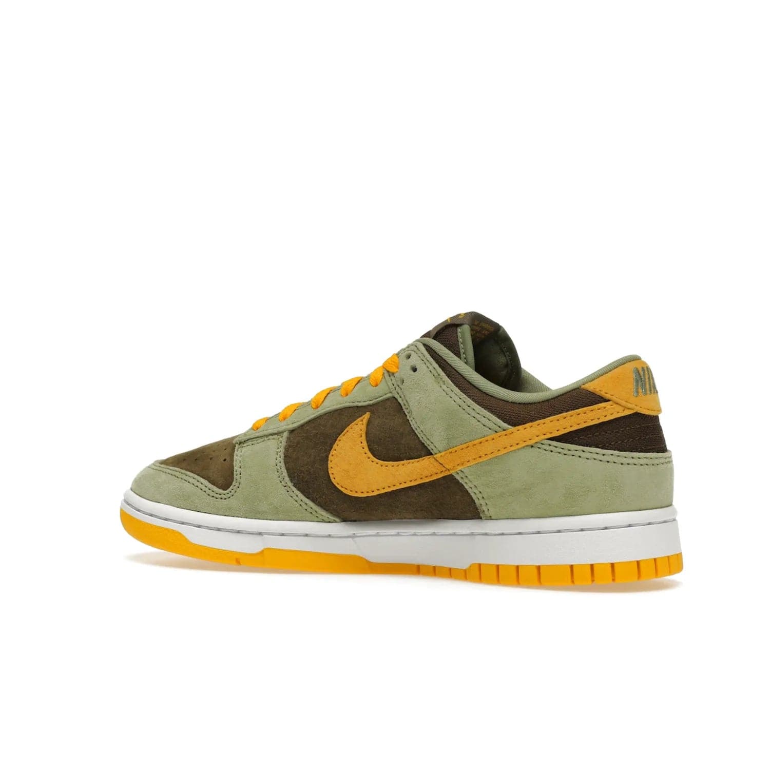 Nike Dunk Low Dusty Olive (2021/2023) - Image 22 - Only at www.BallersClubKickz.com - Nike Dunk Low Dusty Olive brings premium materials and timeless sneaker design to the streets. Pro Gold suede, brown canvas, and Dusty Olive suede upper complete the classic look with a white midsole and Pro Gold outsole. Get the perfect balance of style and comfort with the Nike Dunk Low Dusty Olive.