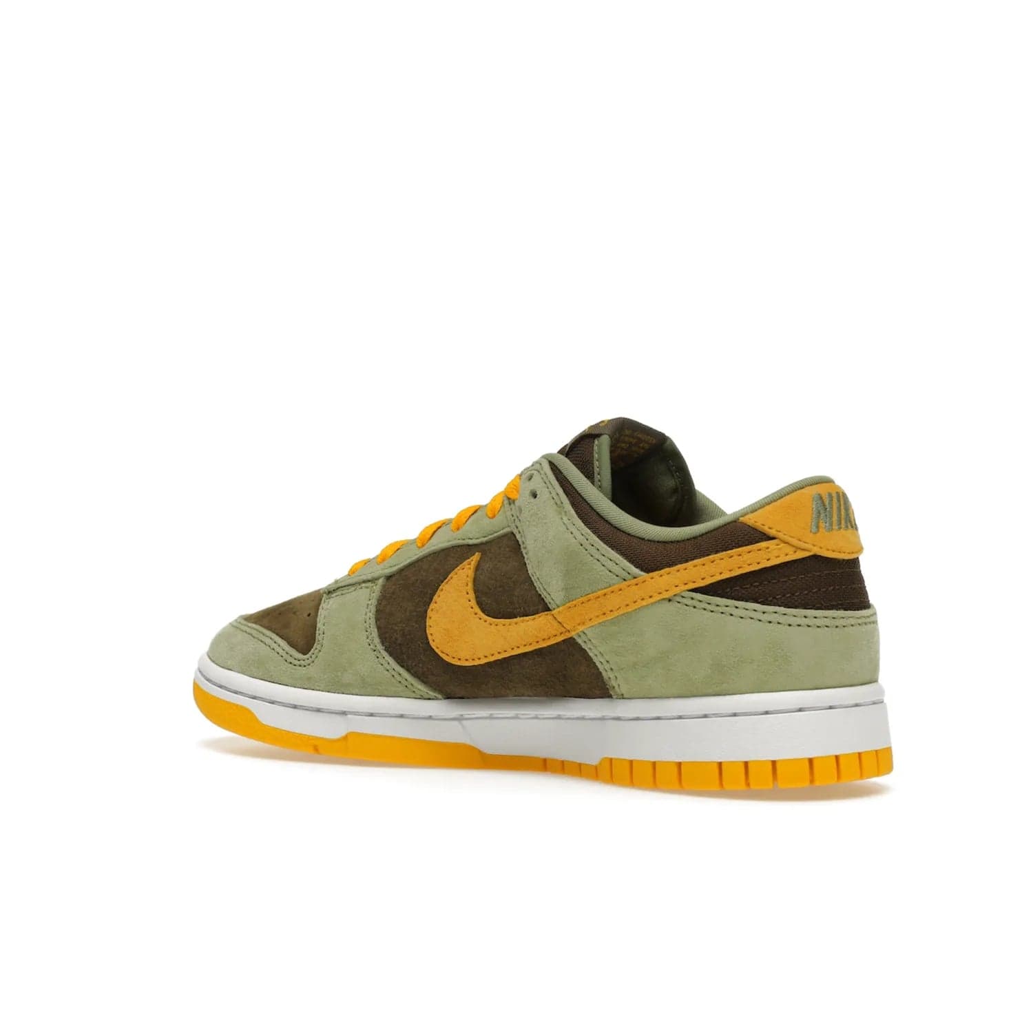 Nike Dunk Low Dusty Olive (2021/2023) - Image 23 - Only at www.BallersClubKickz.com - Nike Dunk Low Dusty Olive brings premium materials and timeless sneaker design to the streets. Pro Gold suede, brown canvas, and Dusty Olive suede upper complete the classic look with a white midsole and Pro Gold outsole. Get the perfect balance of style and comfort with the Nike Dunk Low Dusty Olive.