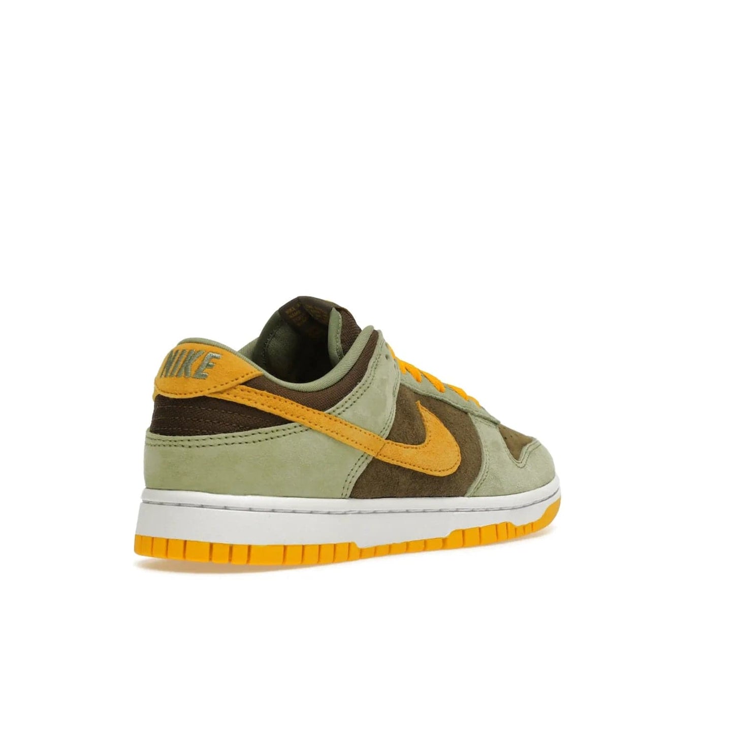 Nike Dunk Low Dusty Olive (2021/2023) - Image 32 - Only at www.BallersClubKickz.com - Nike Dunk Low Dusty Olive brings premium materials and timeless sneaker design to the streets. Pro Gold suede, brown canvas, and Dusty Olive suede upper complete the classic look with a white midsole and Pro Gold outsole. Get the perfect balance of style and comfort with the Nike Dunk Low Dusty Olive.
