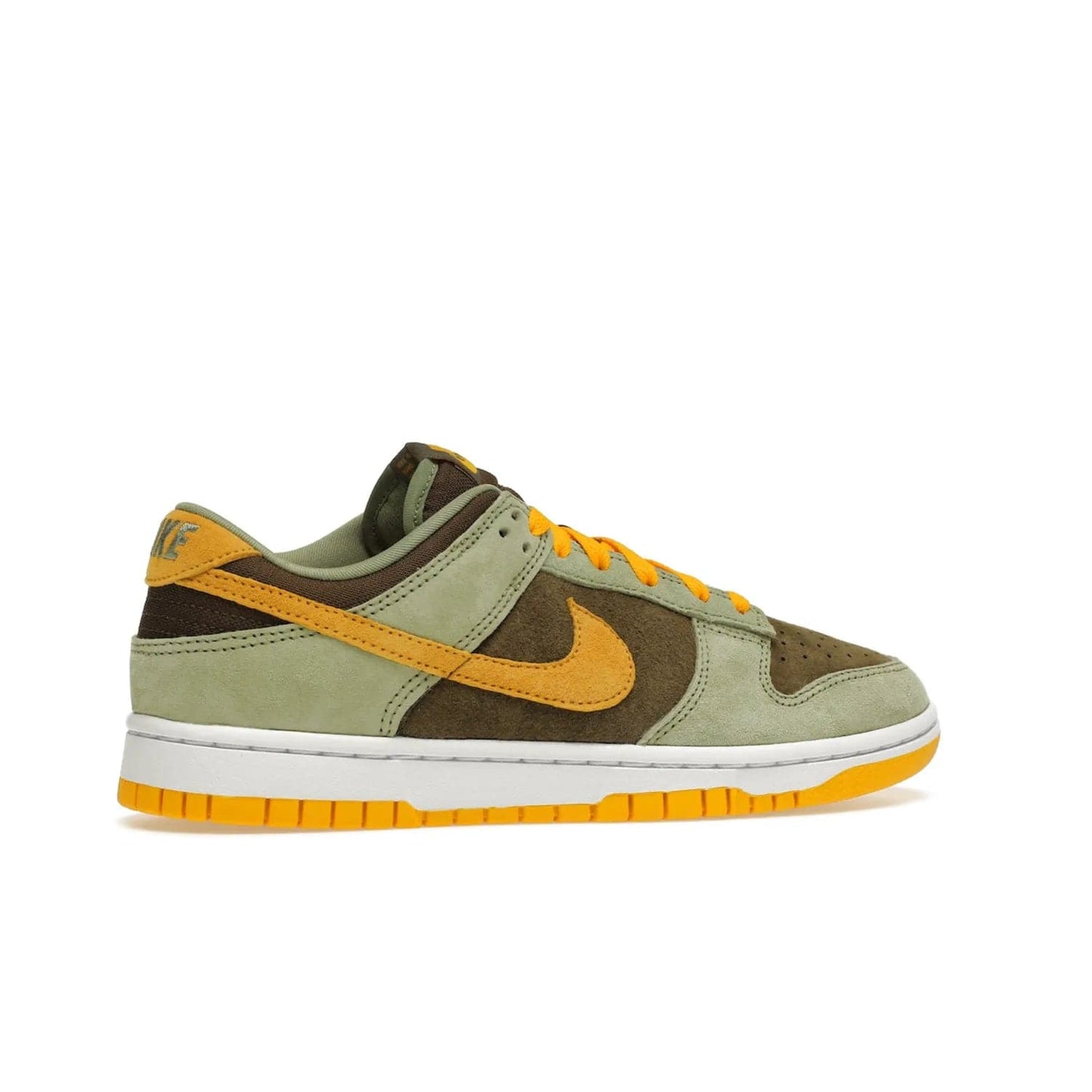 Nike Dunk Low Dusty Olive (2021/2023) - Image 35 - Only at www.BallersClubKickz.com - Nike Dunk Low Dusty Olive brings premium materials and timeless sneaker design to the streets. Pro Gold suede, brown canvas, and Dusty Olive suede upper complete the classic look with a white midsole and Pro Gold outsole. Get the perfect balance of style and comfort with the Nike Dunk Low Dusty Olive.