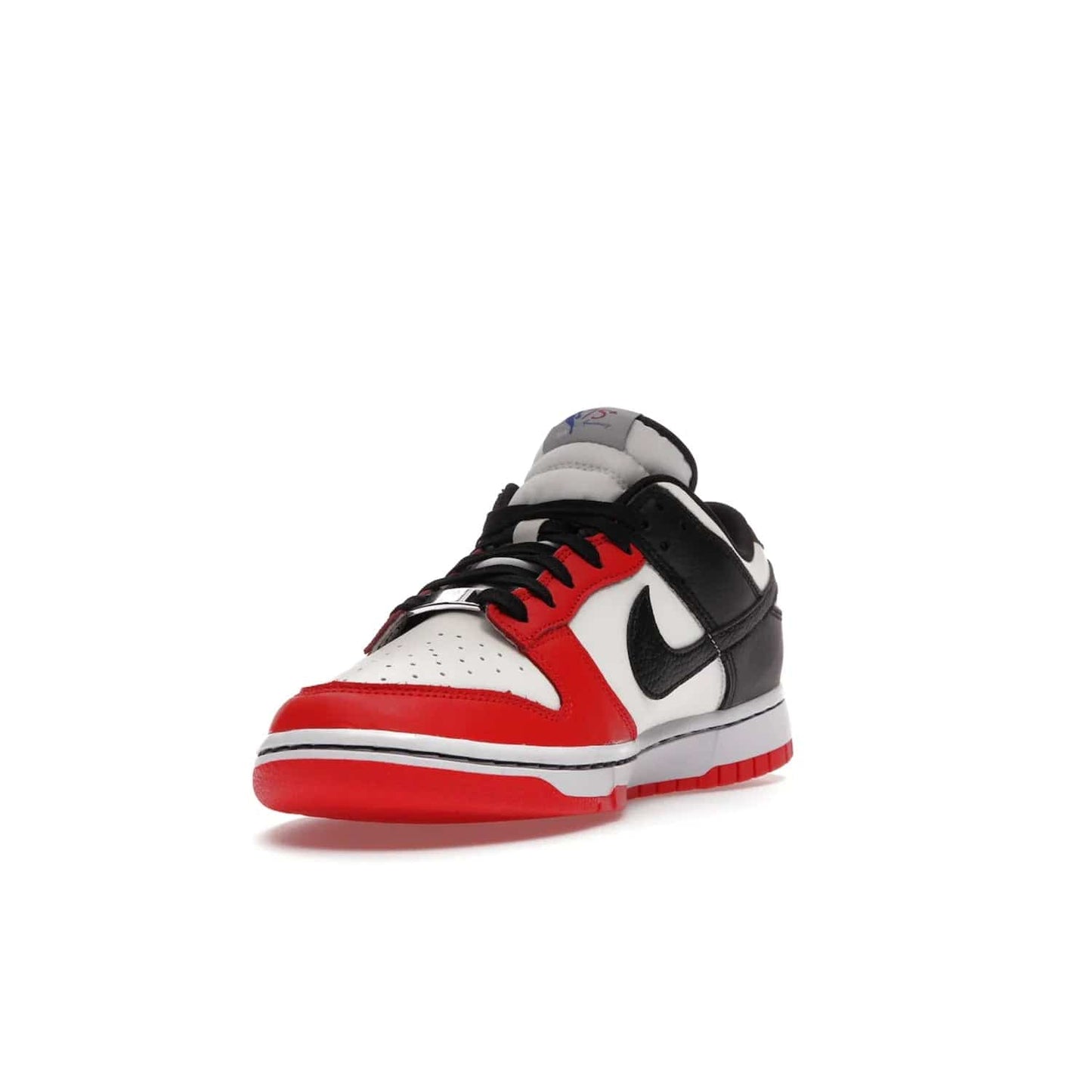 Nike Dunk Low EMB NBA 75th Anniversary Chicago - Image 13 - Only at www.BallersClubKickz.com - The Nike Dunk Low EMB celebrates the NBA's 75th Anniversary with a sleek Sail Leather upper, black overlays and vibrant red accent tones. Finished off with an NBA logo woven tongue tag and a black sole for a monochrome look.