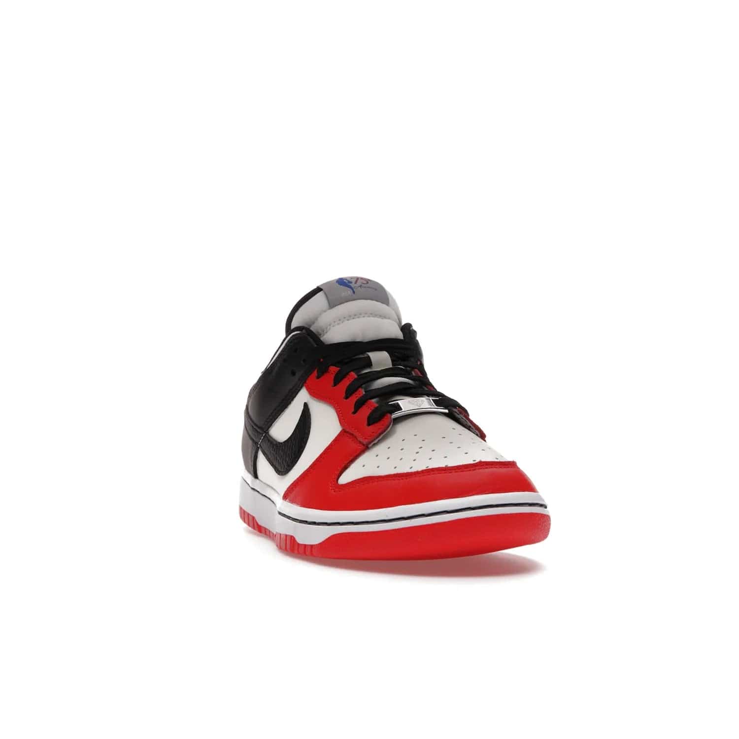 Nike Dunk Low EMB NBA 75th Anniversary Chicago - Image 8 - Only at www.BallersClubKickz.com - The Nike Dunk Low EMB celebrates the NBA's 75th Anniversary with a sleek Sail Leather upper, black overlays and vibrant red accent tones. Finished off with an NBA logo woven tongue tag and a black sole for a monochrome look.