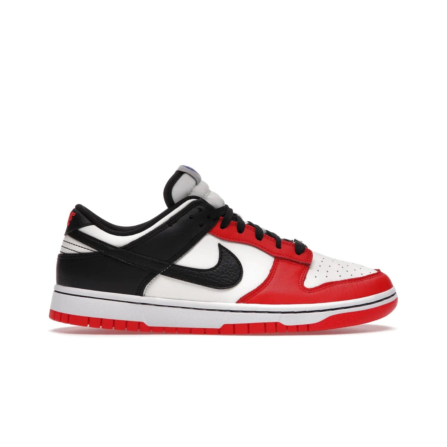 Nike Dunk Low EMB NBA 75th Anniversary Chicago - Image 1 - Only at www.BallersClubKickz.com - The Nike Dunk Low EMB celebrates the NBA's 75th Anniversary with a sleek Sail Leather upper, black overlays and vibrant red accent tones. Finished off with an NBA logo woven tongue tag and a black sole for a monochrome look.