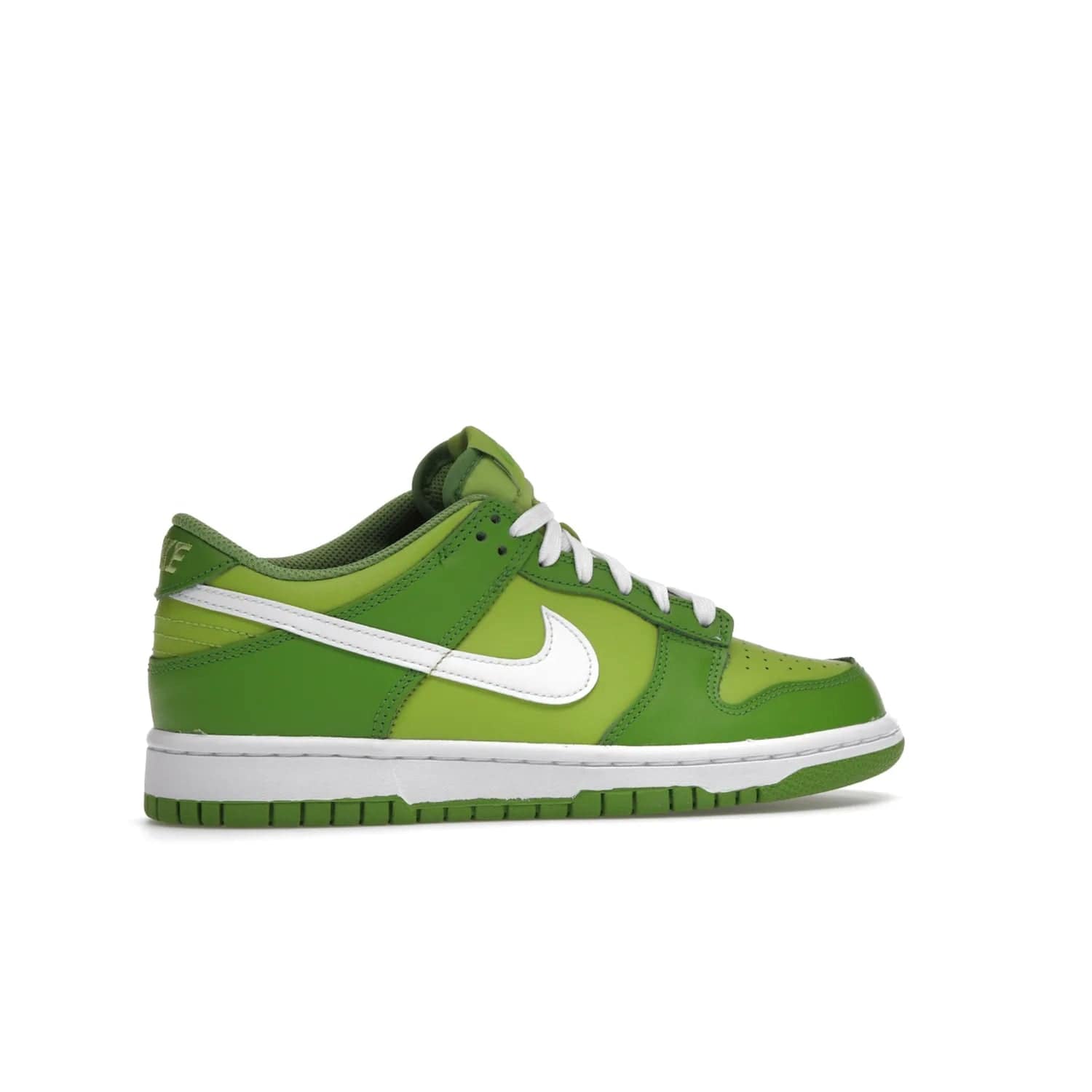 Nike Dunk Low Chlorophyll (GS) - Image 35 - Only at www.BallersClubKickz.com - Grade schoolers release the Nike Dunk Low Chlorophyll (GS) featuring a vivid green leather base with chlorophyll green overlays, plus Nike branding in chlorophyll green. White midsole and outsole complete the design. Released Jan 2022.