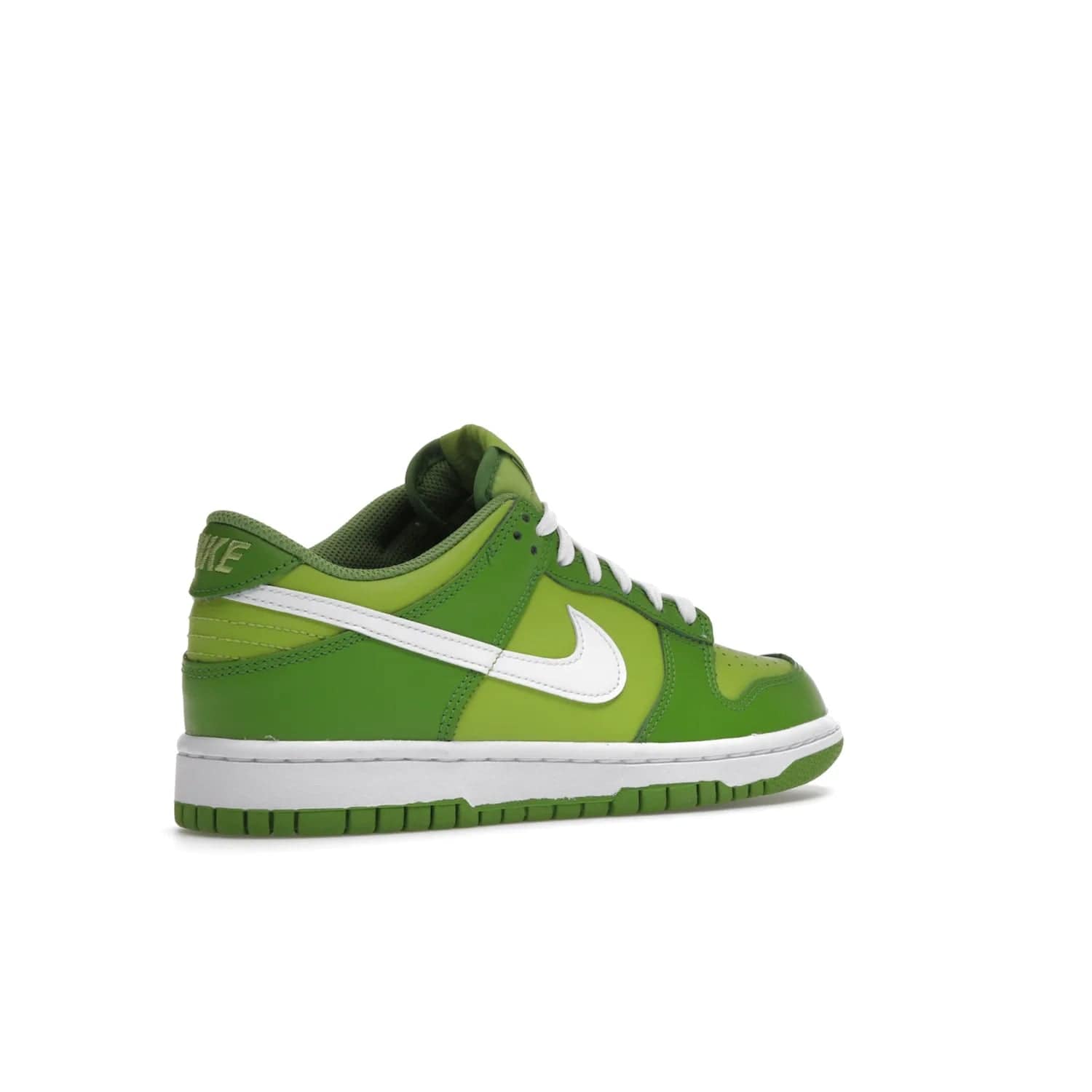Nike Dunk Low Chlorophyll (GS) - Image 33 - Only at www.BallersClubKickz.com - Grade schoolers release the Nike Dunk Low Chlorophyll (GS) featuring a vivid green leather base with chlorophyll green overlays, plus Nike branding in chlorophyll green. White midsole and outsole complete the design. Released Jan 2022.