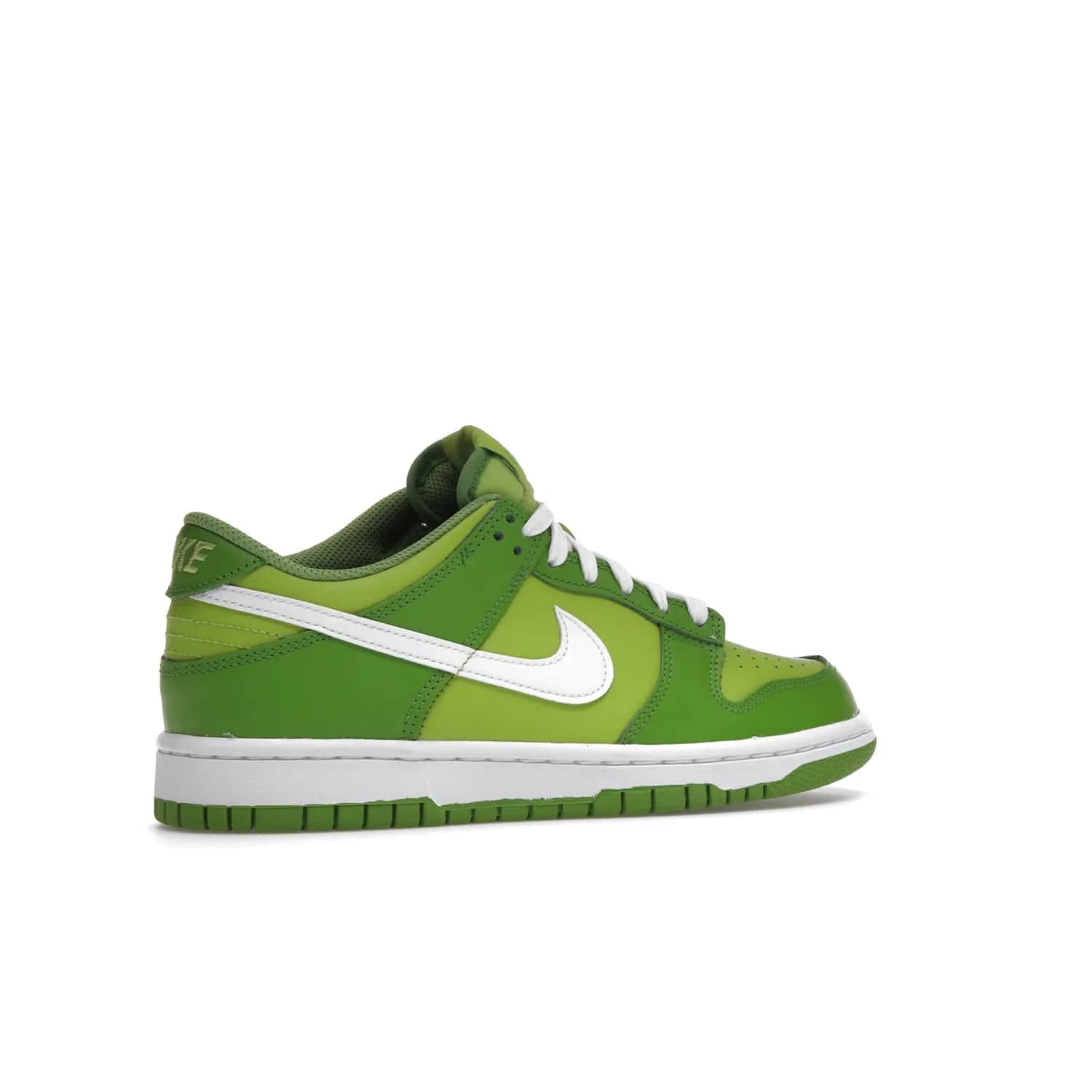 Nike Dunk Low Chlorophyll (GS) - Image 34 - Only at www.BallersClubKickz.com - Grade schoolers release the Nike Dunk Low Chlorophyll (GS) featuring a vivid green leather base with chlorophyll green overlays, plus Nike branding in chlorophyll green. White midsole and outsole complete the design. Released Jan 2022.
