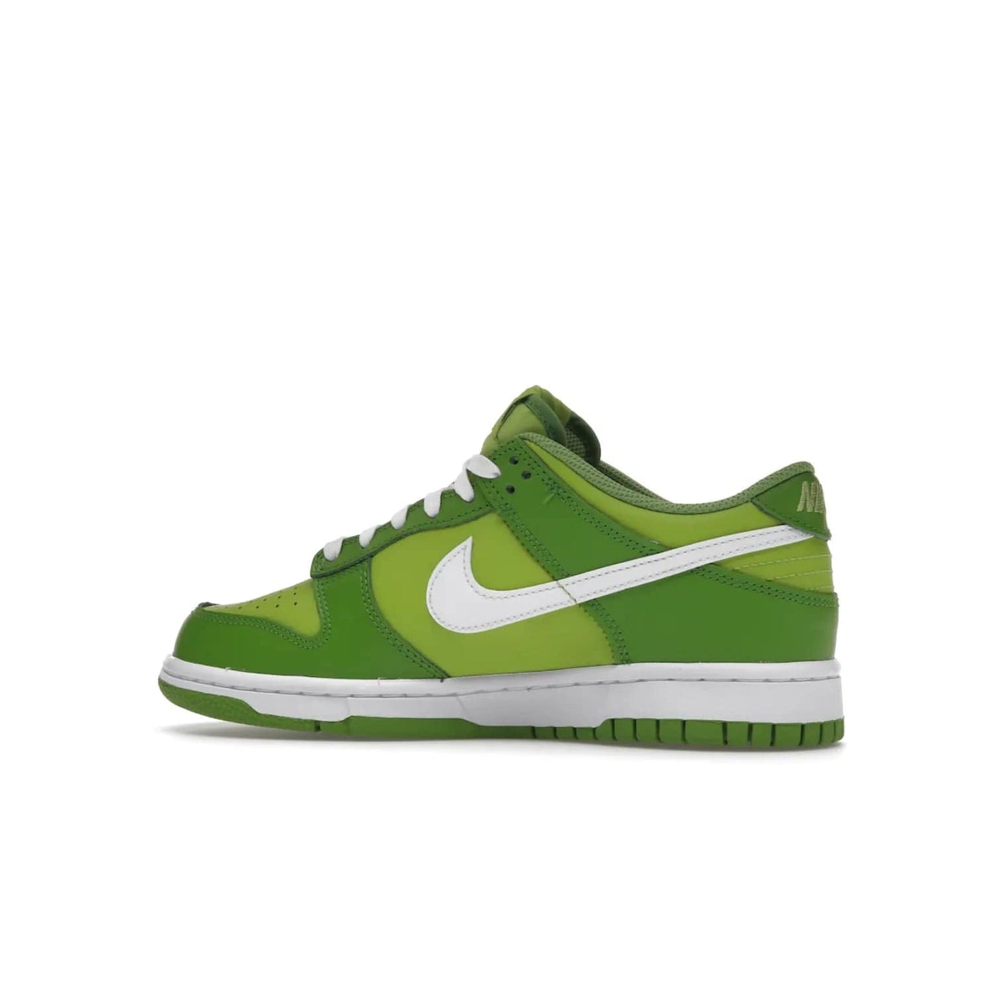 Nike Dunk Low Chlorophyll (GS) - Image 21 - Only at www.BallersClubKickz.com - Grade schoolers release the Nike Dunk Low Chlorophyll (GS) featuring a vivid green leather base with chlorophyll green overlays, plus Nike branding in chlorophyll green. White midsole and outsole complete the design. Released Jan 2022.
