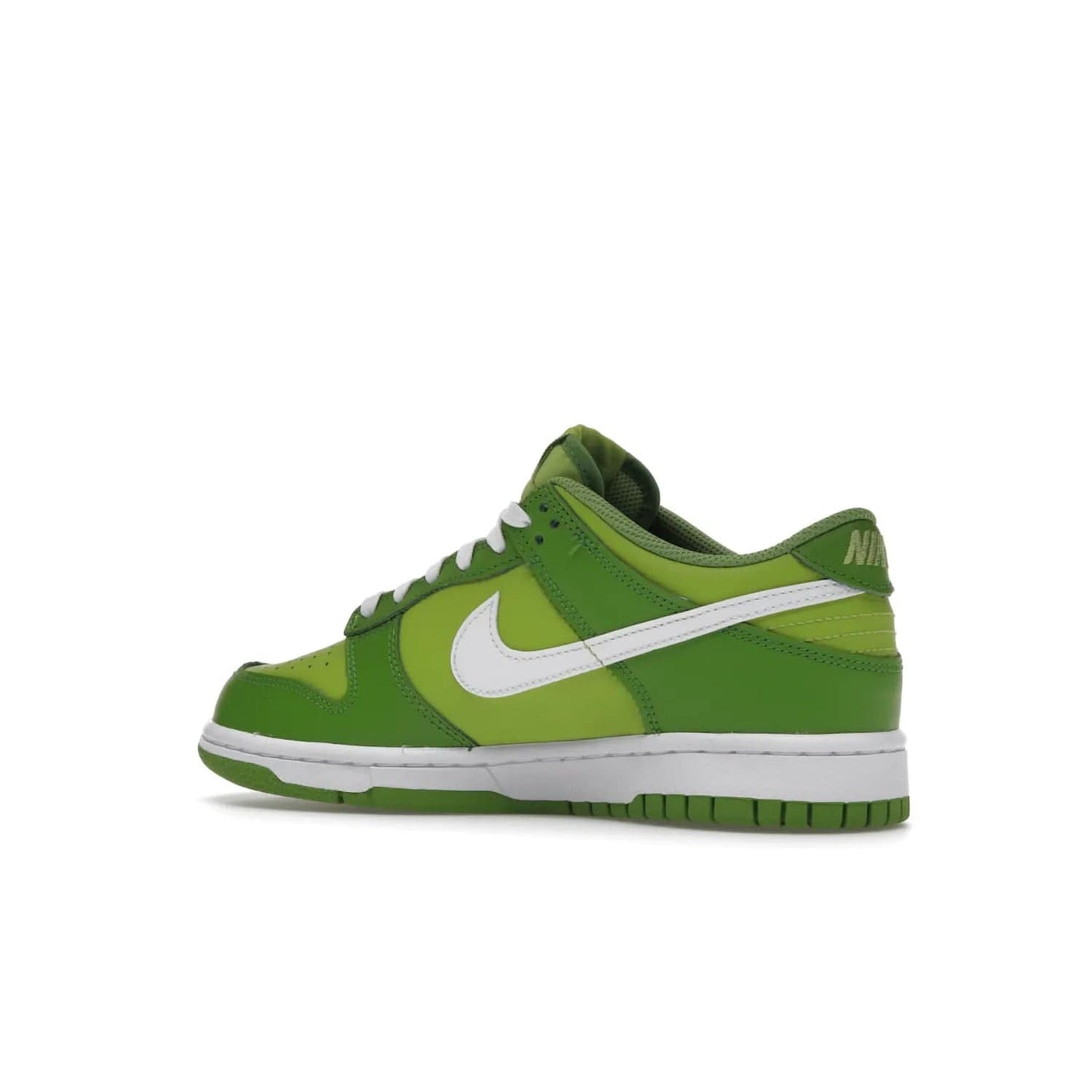 Nike Dunk Low Chlorophyll (GS) - Image 22 - Only at www.BallersClubKickz.com - Grade schoolers release the Nike Dunk Low Chlorophyll (GS) featuring a vivid green leather base with chlorophyll green overlays, plus Nike branding in chlorophyll green. White midsole and outsole complete the design. Released Jan 2022.