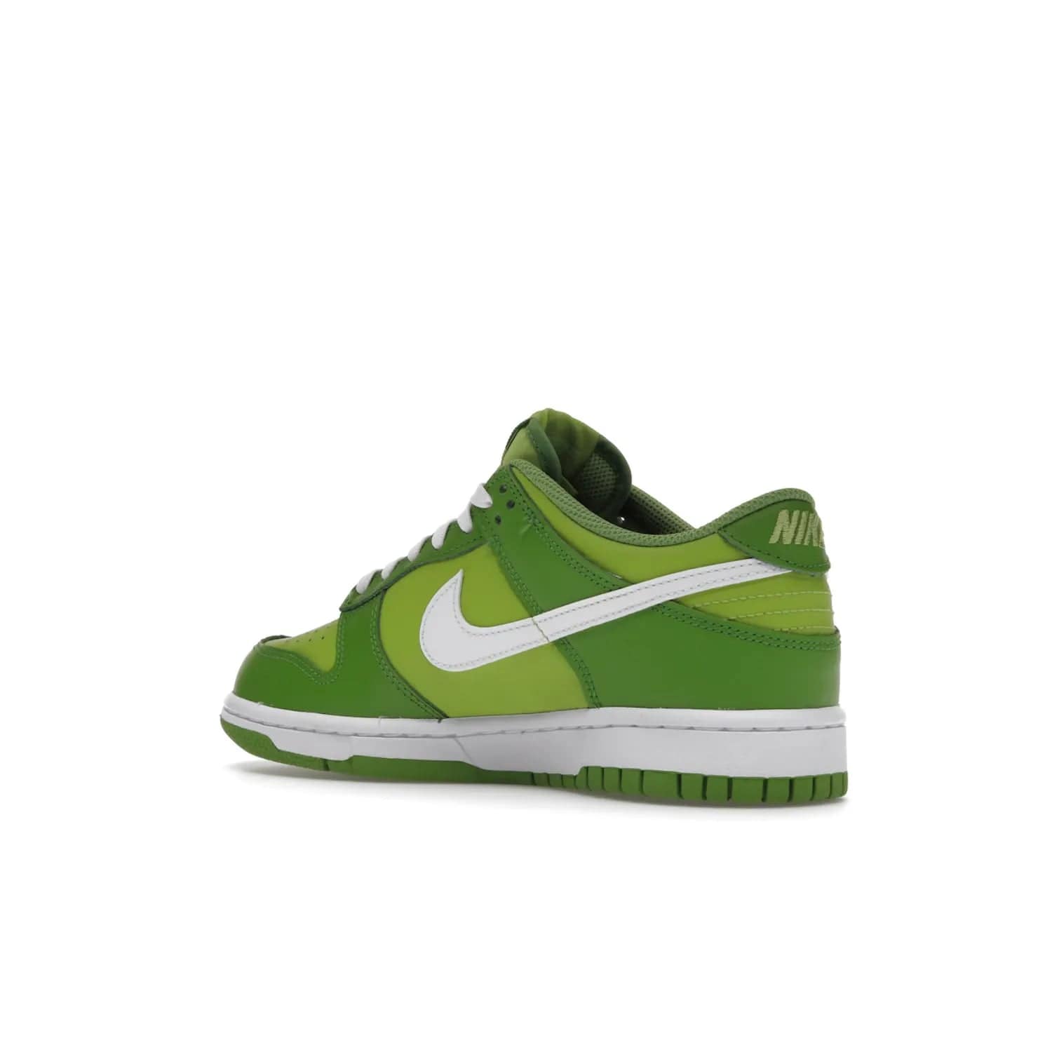 Nike Dunk Low Chlorophyll (GS) - Image 23 - Only at www.BallersClubKickz.com - Grade schoolers release the Nike Dunk Low Chlorophyll (GS) featuring a vivid green leather base with chlorophyll green overlays, plus Nike branding in chlorophyll green. White midsole and outsole complete the design. Released Jan 2022.