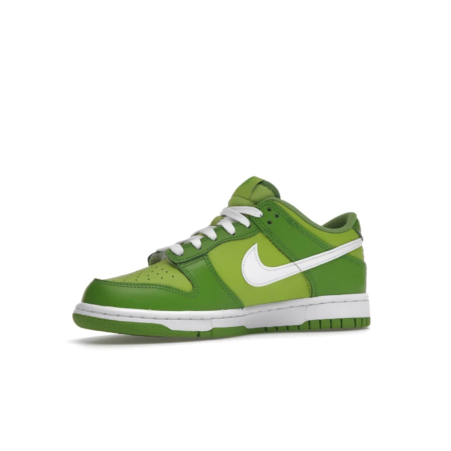 Nike Dunk Low Chlorophyll (GS) - Image 16 - Only at www.BallersClubKickz.com - Grade schoolers release the Nike Dunk Low Chlorophyll (GS) featuring a vivid green leather base with chlorophyll green overlays, plus Nike branding in chlorophyll green. White midsole and outsole complete the design. Released Jan 2022.