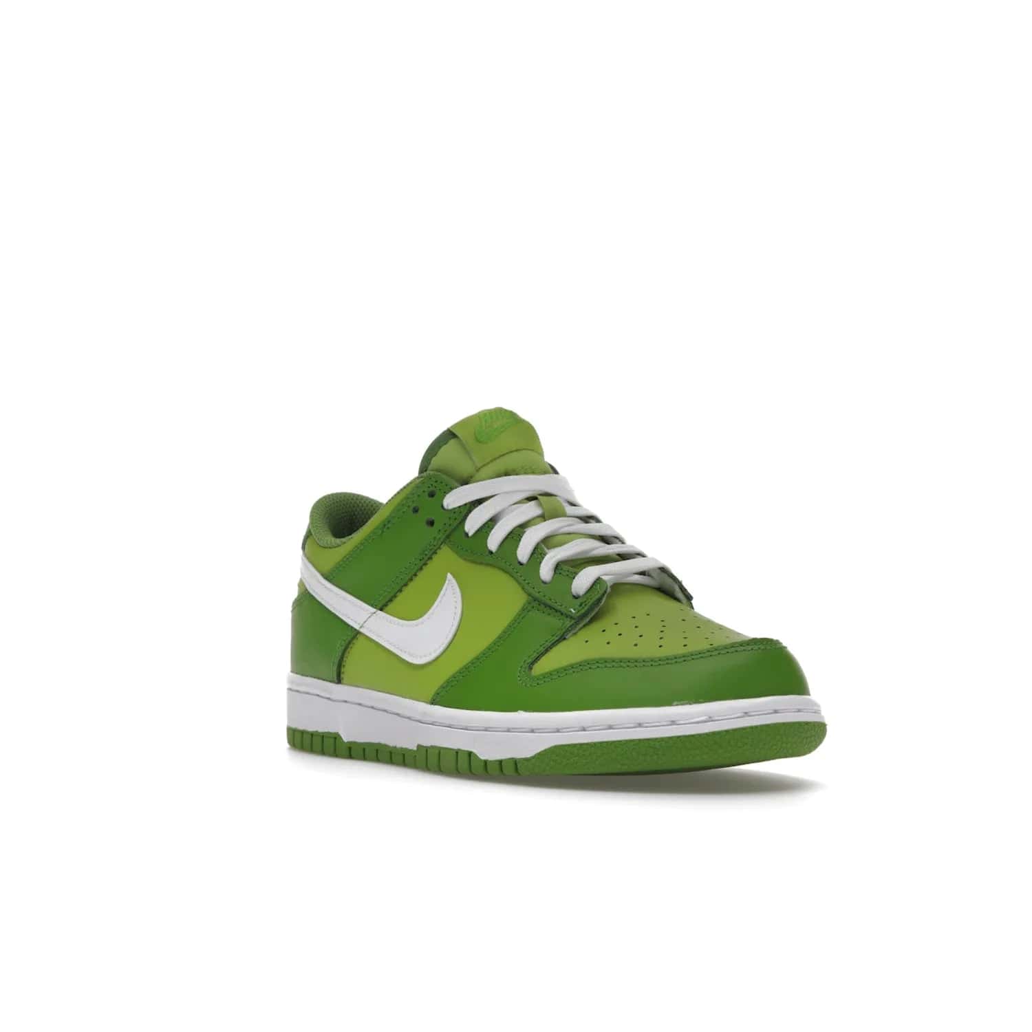Nike Dunk Low Chlorophyll (GS) - Image 6 - Only at www.BallersClubKickz.com - Grade schoolers release the Nike Dunk Low Chlorophyll (GS) featuring a vivid green leather base with chlorophyll green overlays, plus Nike branding in chlorophyll green. White midsole and outsole complete the design. Released Jan 2022.