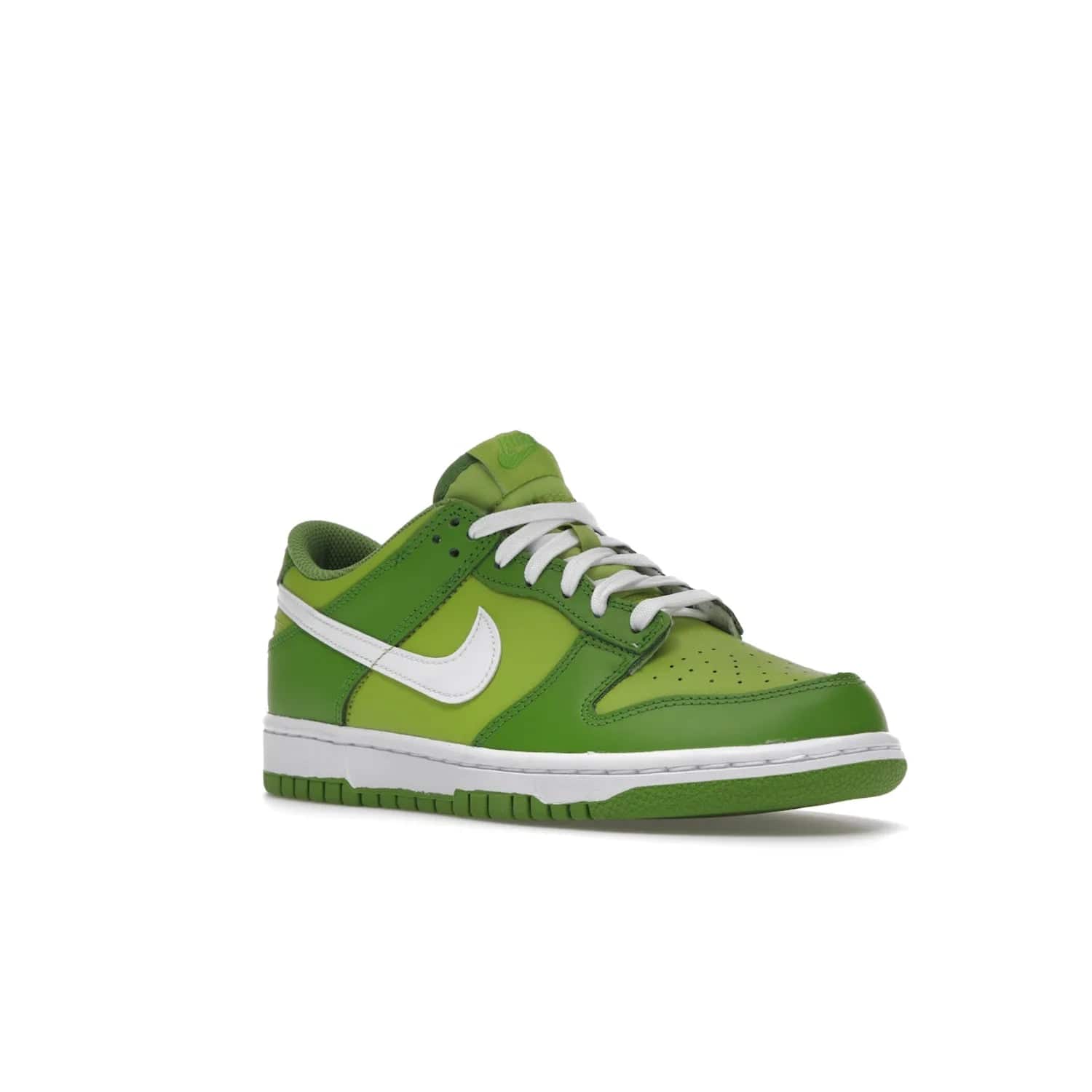 Nike Dunk Low Chlorophyll (GS) - Image 5 - Only at www.BallersClubKickz.com - Grade schoolers release the Nike Dunk Low Chlorophyll (GS) featuring a vivid green leather base with chlorophyll green overlays, plus Nike branding in chlorophyll green. White midsole and outsole complete the design. Released Jan 2022.