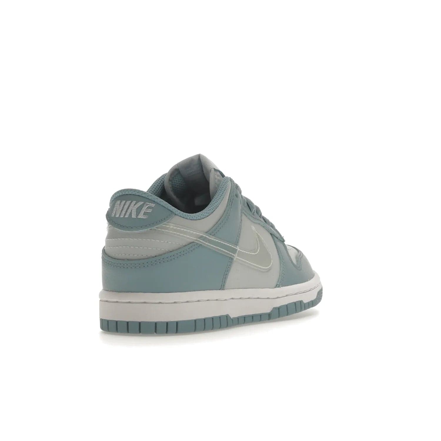Nike Dunk Low Clear Blue Swoosh (GS) - Image 31 - Only at www.BallersClubKickz.com - Glimmer with style in Nike Dunk Low Clear Blue (GS). Tumbled leather and Worn Blue overlays combine for a stunning finish, topped with a Clear TPU Swoosh. White and Worn Blue Air sole complete this cool and affordable design for kids.