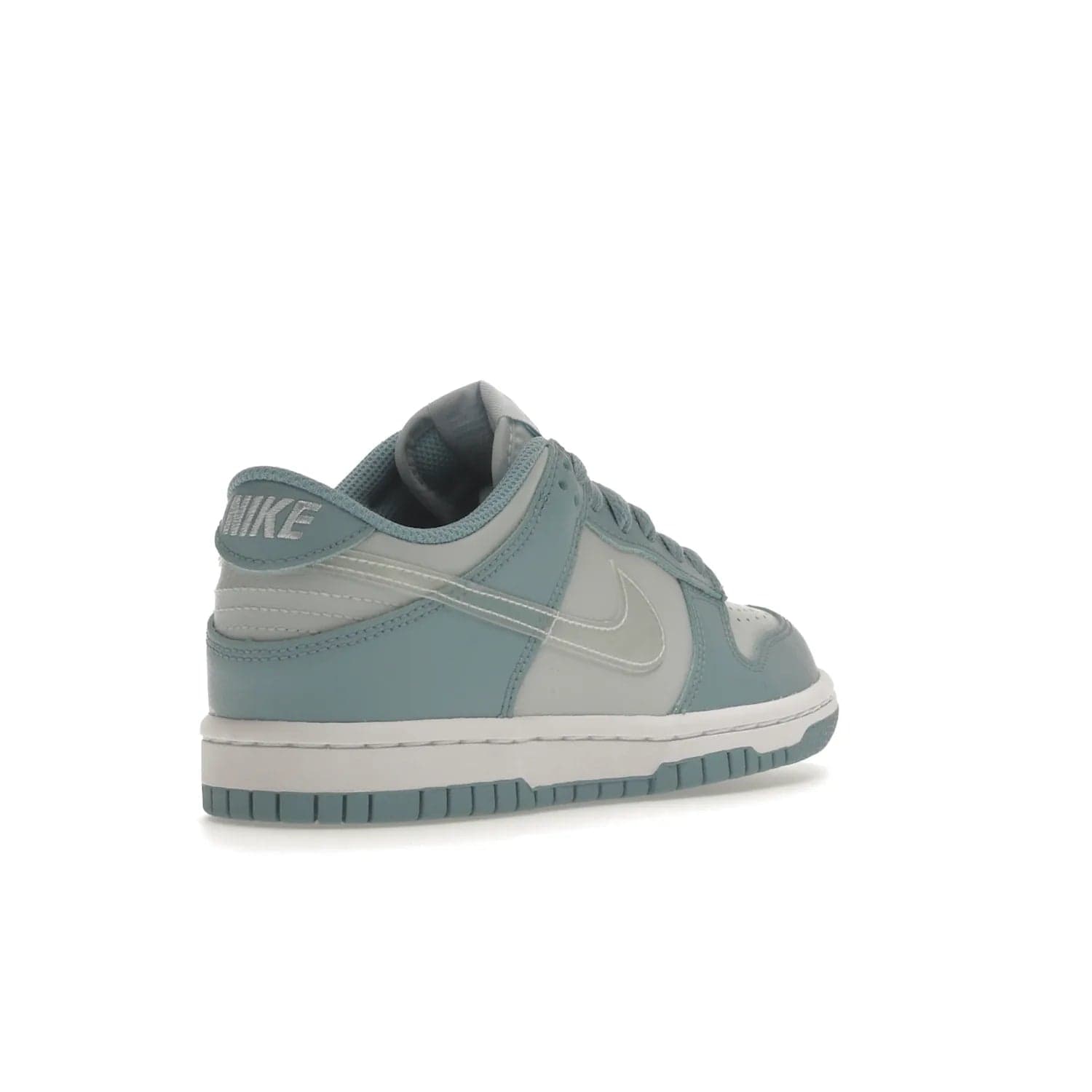 Nike Dunk Low Clear Blue Swoosh (GS) - Image 32 - Only at www.BallersClubKickz.com - Glimmer with style in Nike Dunk Low Clear Blue (GS). Tumbled leather and Worn Blue overlays combine for a stunning finish, topped with a Clear TPU Swoosh. White and Worn Blue Air sole complete this cool and affordable design for kids.