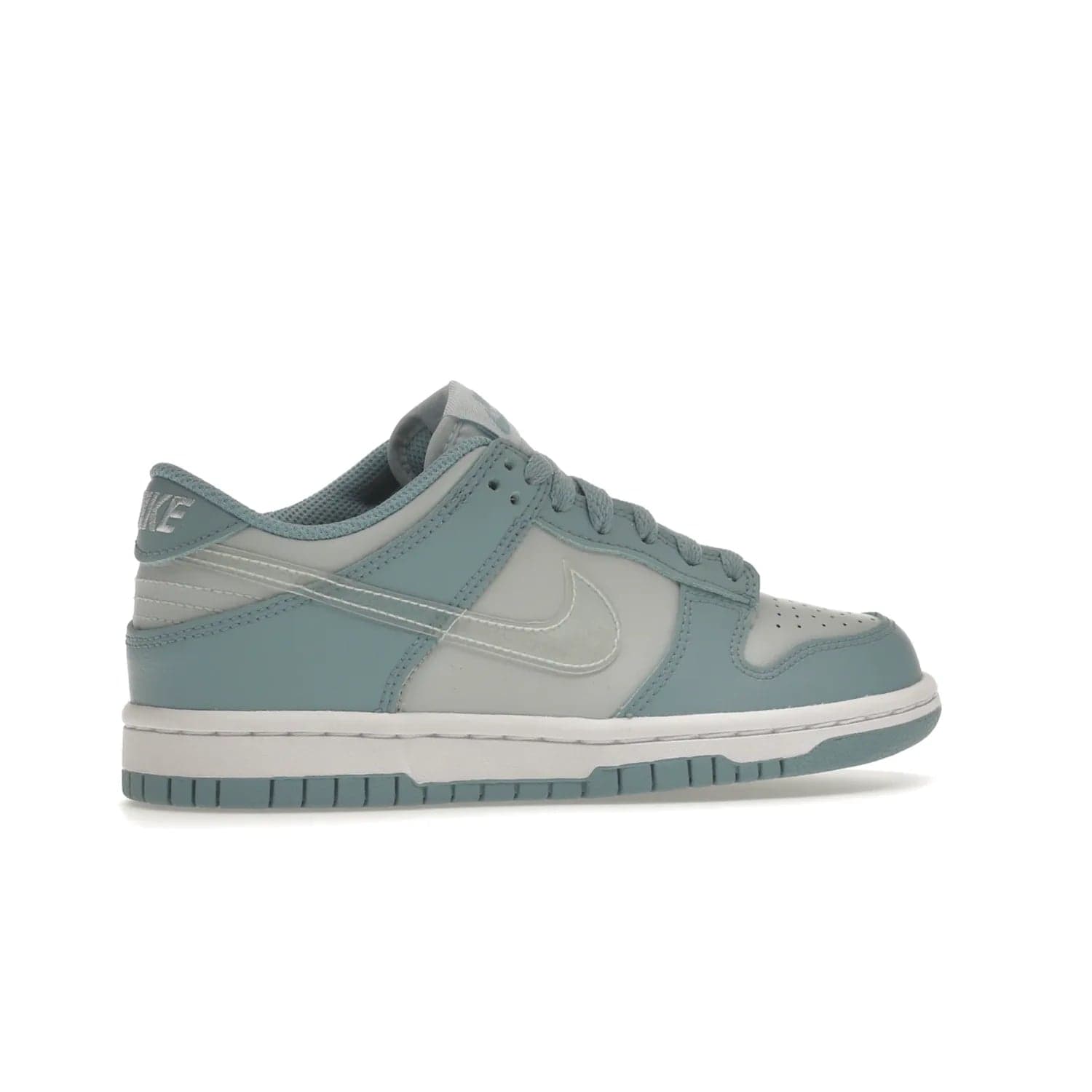 Nike Dunk Low Clear Blue Swoosh (GS) - Image 35 - Only at www.BallersClubKickz.com - Glimmer with style in Nike Dunk Low Clear Blue (GS). Tumbled leather and Worn Blue overlays combine for a stunning finish, topped with a Clear TPU Swoosh. White and Worn Blue Air sole complete this cool and affordable design for kids.