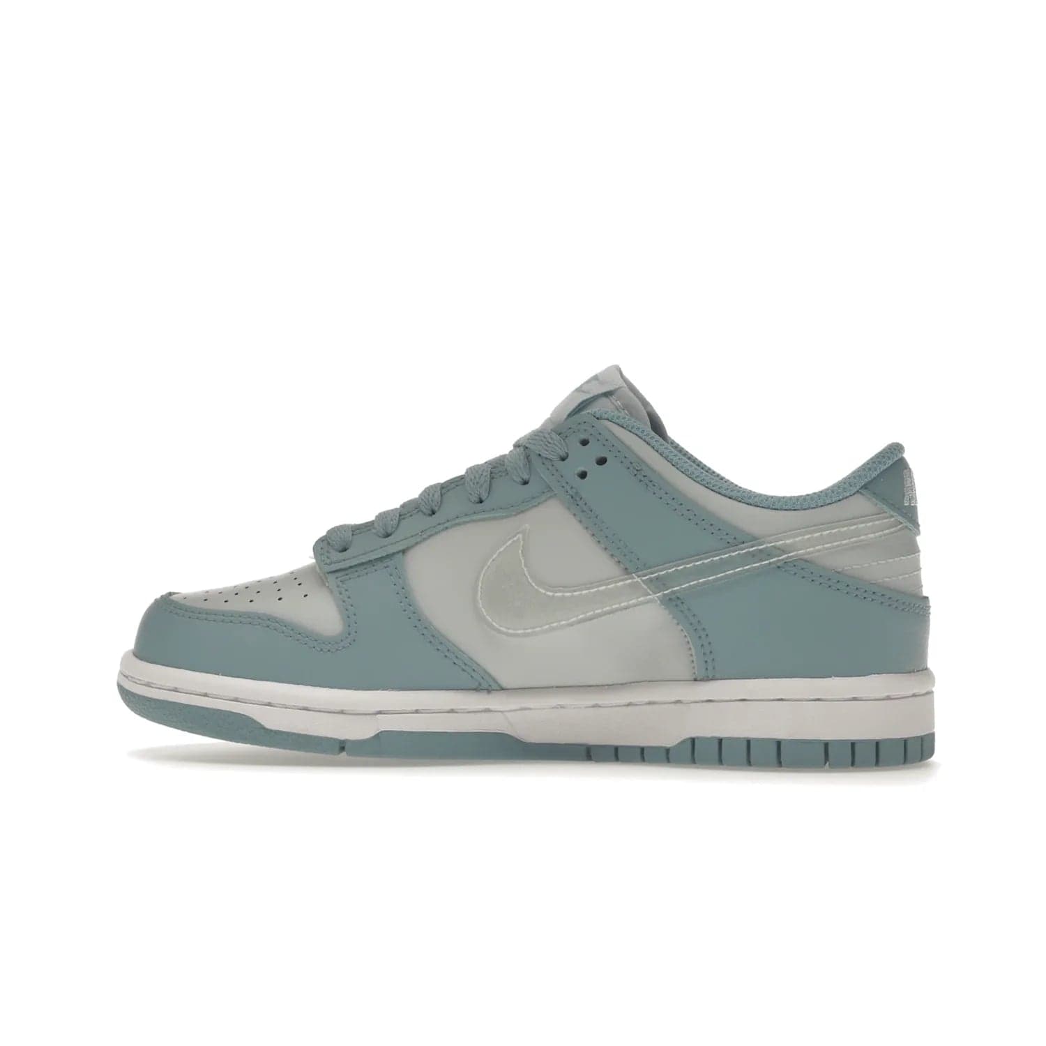 Nike Dunk Low Clear Blue Swoosh (GS) - Image 20 - Only at www.BallersClubKickz.com - Glimmer with style in Nike Dunk Low Clear Blue (GS). Tumbled leather and Worn Blue overlays combine for a stunning finish, topped with a Clear TPU Swoosh. White and Worn Blue Air sole complete this cool and affordable design for kids.