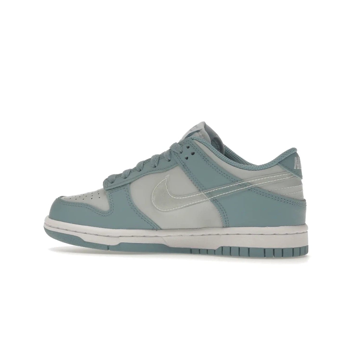 Nike Dunk Low Clear Blue Swoosh (GS) - Image 21 - Only at www.BallersClubKickz.com - Glimmer with style in Nike Dunk Low Clear Blue (GS). Tumbled leather and Worn Blue overlays combine for a stunning finish, topped with a Clear TPU Swoosh. White and Worn Blue Air sole complete this cool and affordable design for kids.