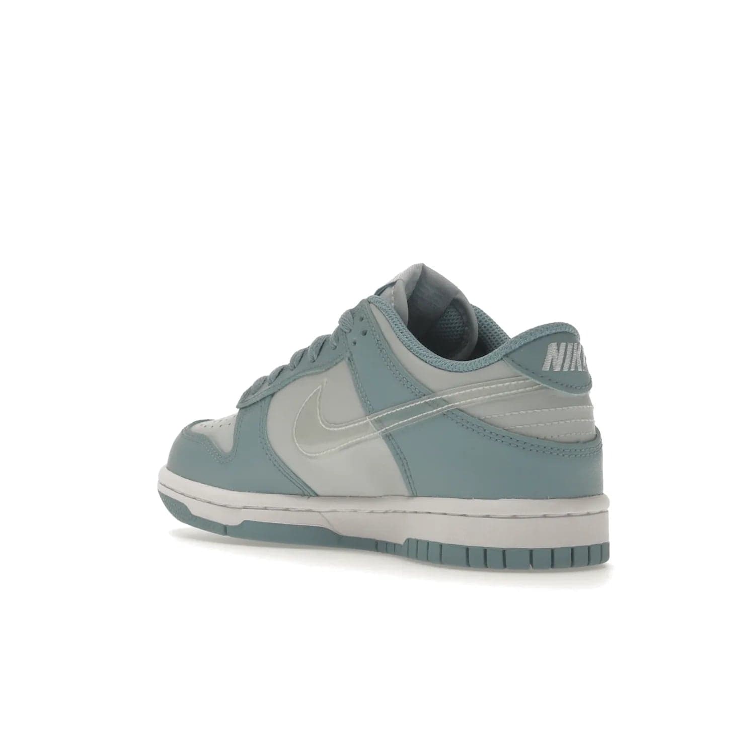 Nike Dunk Low Clear Blue Swoosh (GS) - Image 24 - Only at www.BallersClubKickz.com - Glimmer with style in Nike Dunk Low Clear Blue (GS). Tumbled leather and Worn Blue overlays combine for a stunning finish, topped with a Clear TPU Swoosh. White and Worn Blue Air sole complete this cool and affordable design for kids.