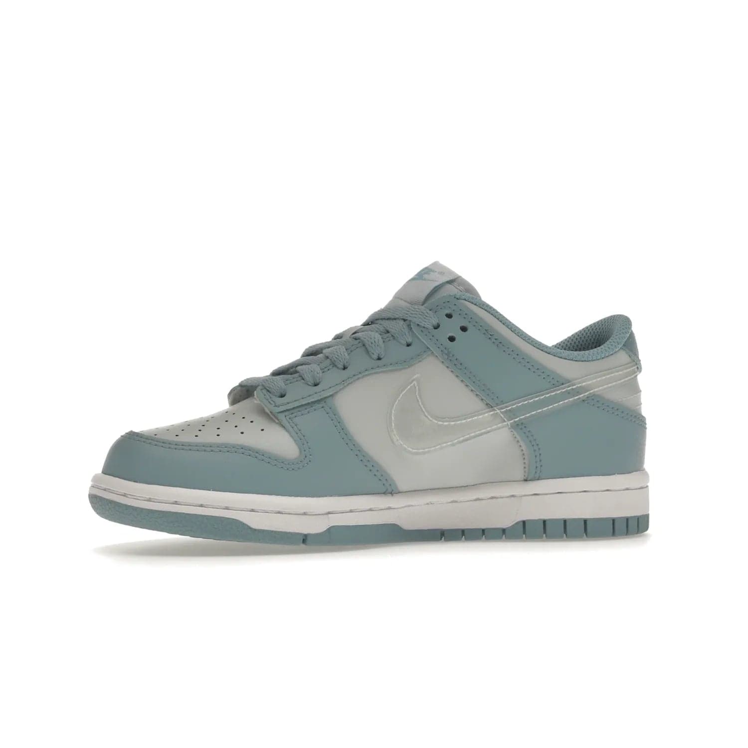 Nike Dunk Low Clear Blue Swoosh (GS) - Image 17 - Only at www.BallersClubKickz.com - Glimmer with style in Nike Dunk Low Clear Blue (GS). Tumbled leather and Worn Blue overlays combine for a stunning finish, topped with a Clear TPU Swoosh. White and Worn Blue Air sole complete this cool and affordable design for kids.