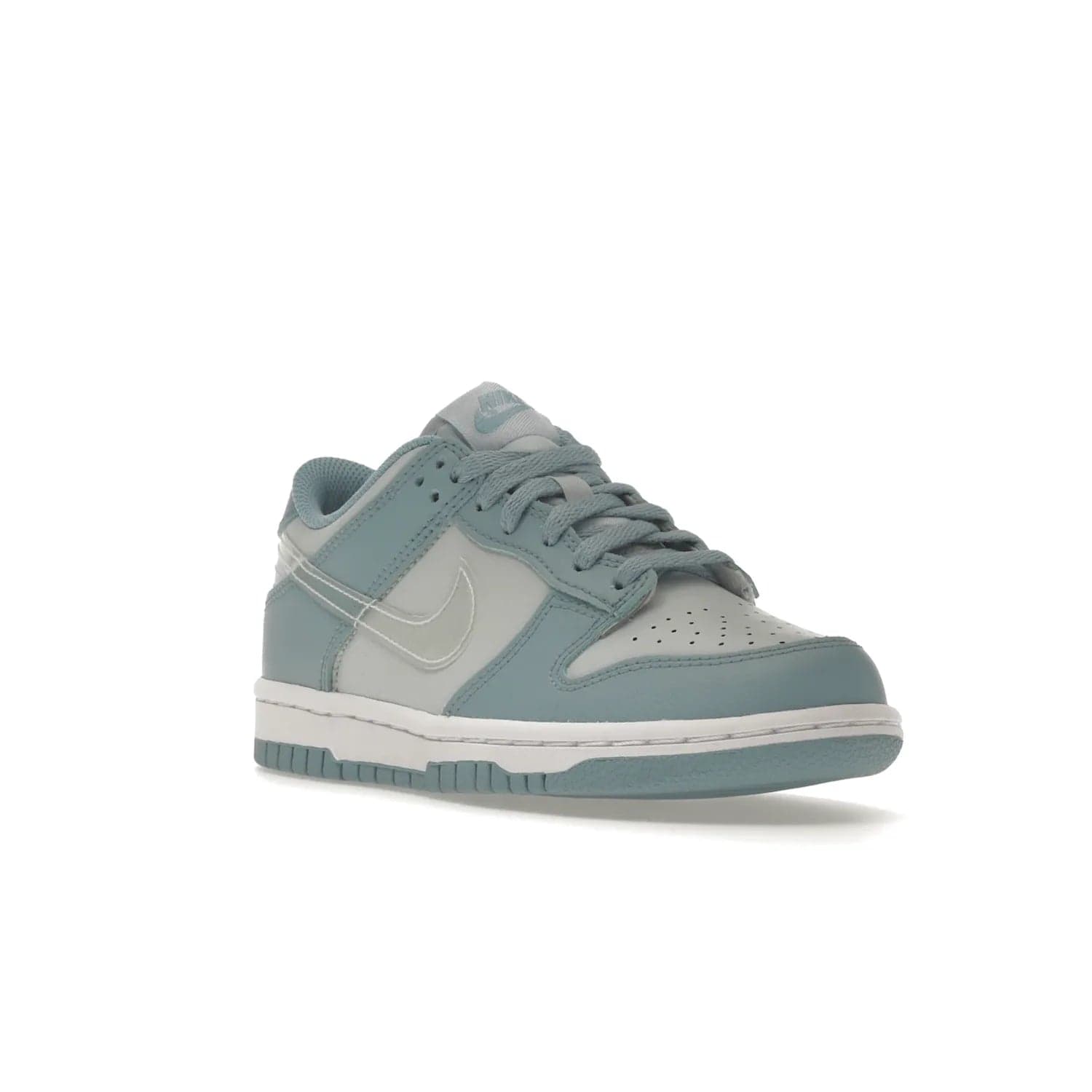 Nike Dunk Low Clear Blue Swoosh (GS) - Image 6 - Only at www.BallersClubKickz.com - Glimmer with style in Nike Dunk Low Clear Blue (GS). Tumbled leather and Worn Blue overlays combine for a stunning finish, topped with a Clear TPU Swoosh. White and Worn Blue Air sole complete this cool and affordable design for kids.