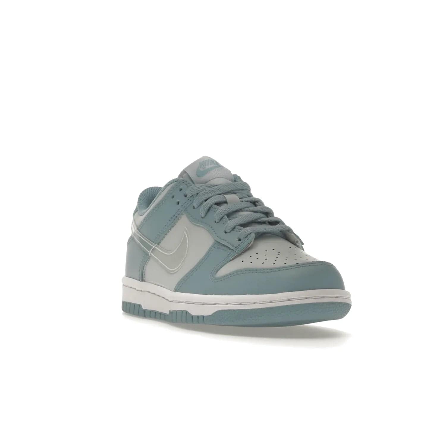 Nike Dunk Low Clear Blue Swoosh (GS) - Image 7 - Only at www.BallersClubKickz.com - Glimmer with style in Nike Dunk Low Clear Blue (GS). Tumbled leather and Worn Blue overlays combine for a stunning finish, topped with a Clear TPU Swoosh. White and Worn Blue Air sole complete this cool and affordable design for kids.