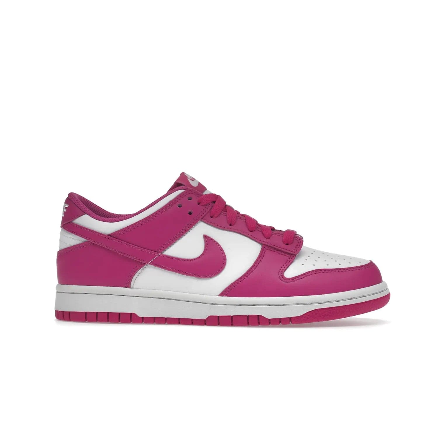 Nike Dunk Low Active Fuchsia (GS) - Image 2 - Only at www.BallersClubKickz.com - The Nike Dunk Low Active Fuchsia (GS) features a classic Dunk Low silhouette and vibrant fuchsia accents. Perfect for kids who love style. Available March 1st 2023.
