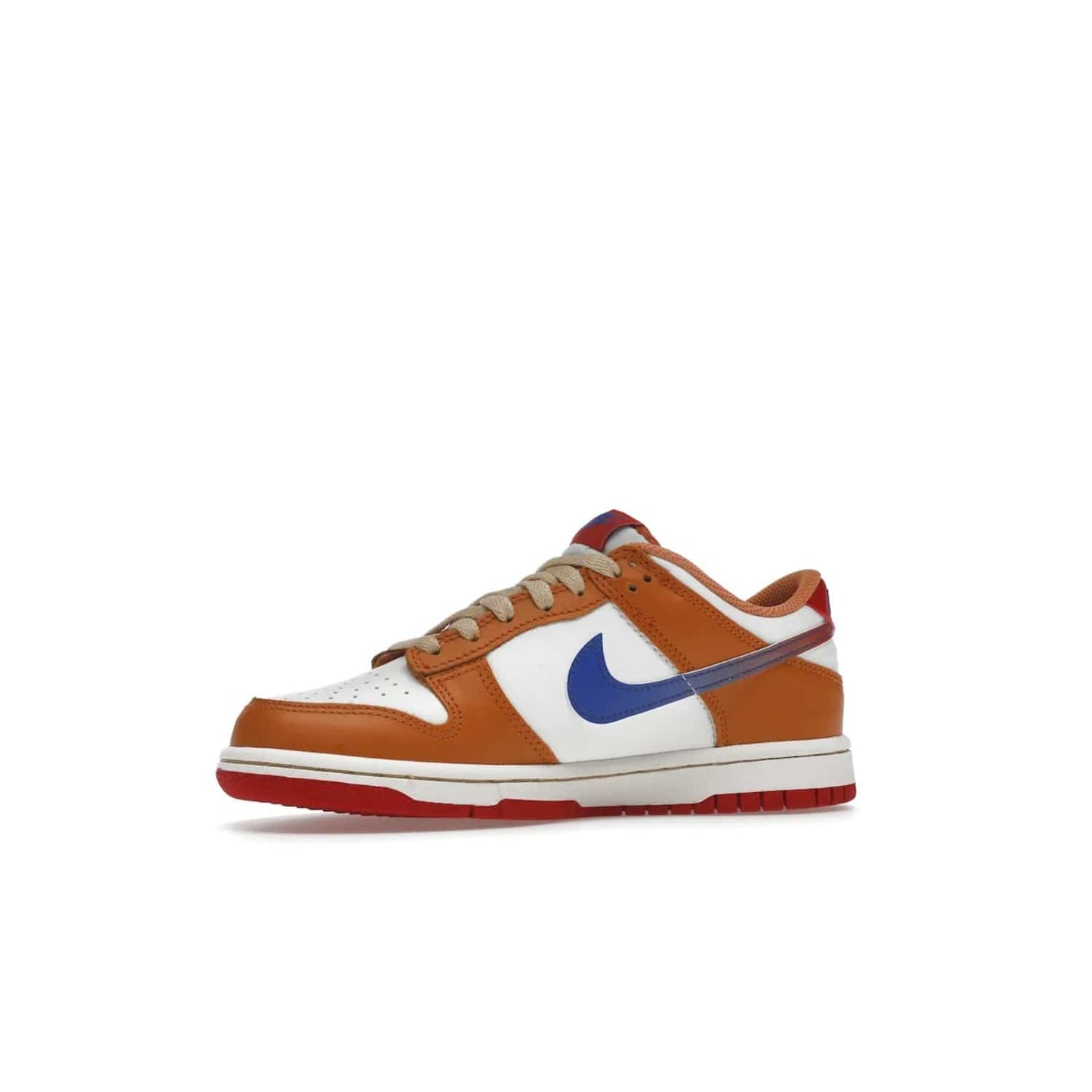 Nike Dunk Low Hot Curry Game Royal (GS) - Image 17 - Only at www.BallersClubKickz.com - Shop the Nike Dunk Low Hot Curry Game Royal GS and rock a classic color scheme to represent the New York Knicks. Featuring a smooth leather upper, retro Nike branding and a low cut collar and rubber cup sole for comfort and protection. Get yours on September 7 at $85.