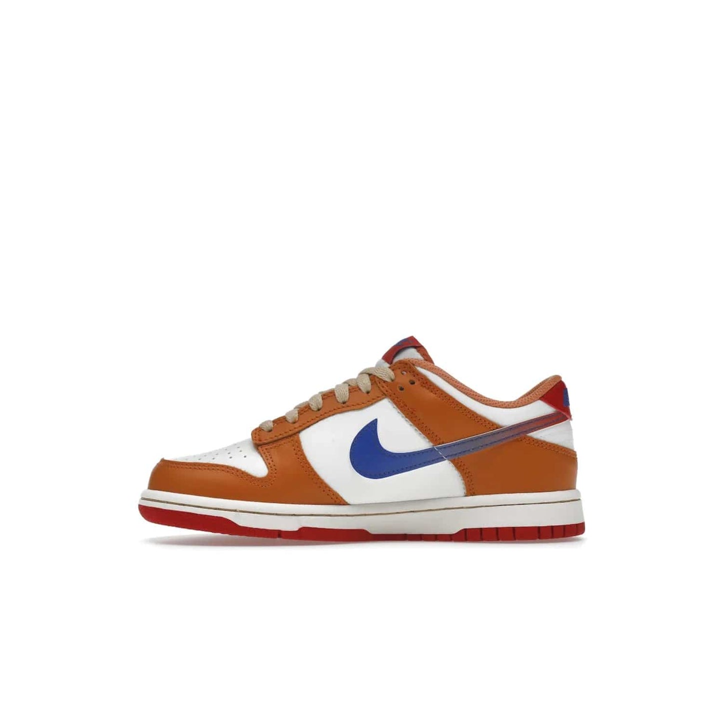 Nike Dunk Low Hot Curry Game Royal (GS) - Image 19 - Only at www.BallersClubKickz.com - Shop the Nike Dunk Low Hot Curry Game Royal GS and rock a classic color scheme to represent the New York Knicks. Featuring a smooth leather upper, retro Nike branding and a low cut collar and rubber cup sole for comfort and protection. Get yours on September 7 at $85.