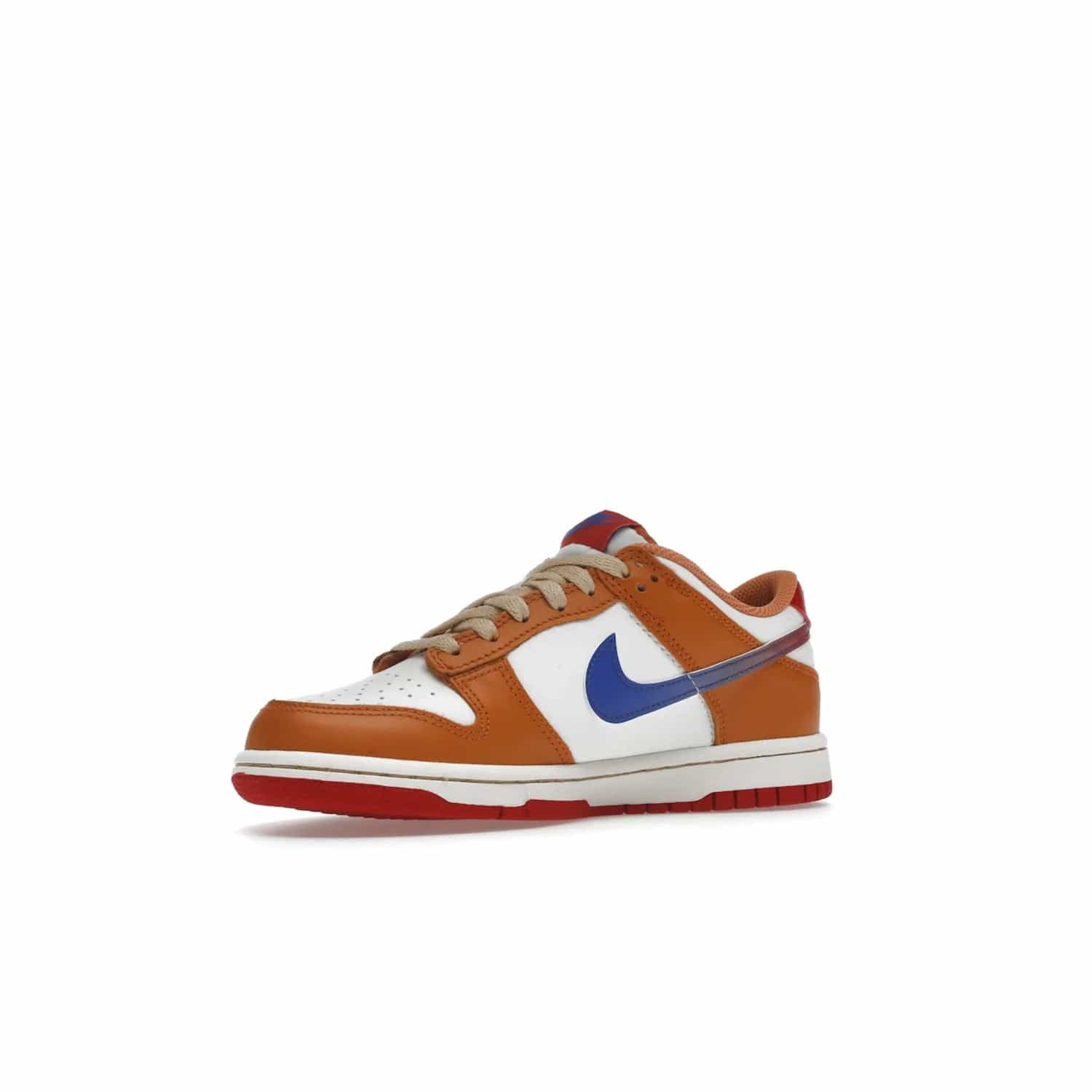 Nike Dunk Low Hot Curry Game Royal (GS) - Image 16 - Only at www.BallersClubKickz.com - Shop the Nike Dunk Low Hot Curry Game Royal GS and rock a classic color scheme to represent the New York Knicks. Featuring a smooth leather upper, retro Nike branding and a low cut collar and rubber cup sole for comfort and protection. Get yours on September 7 at $85.
