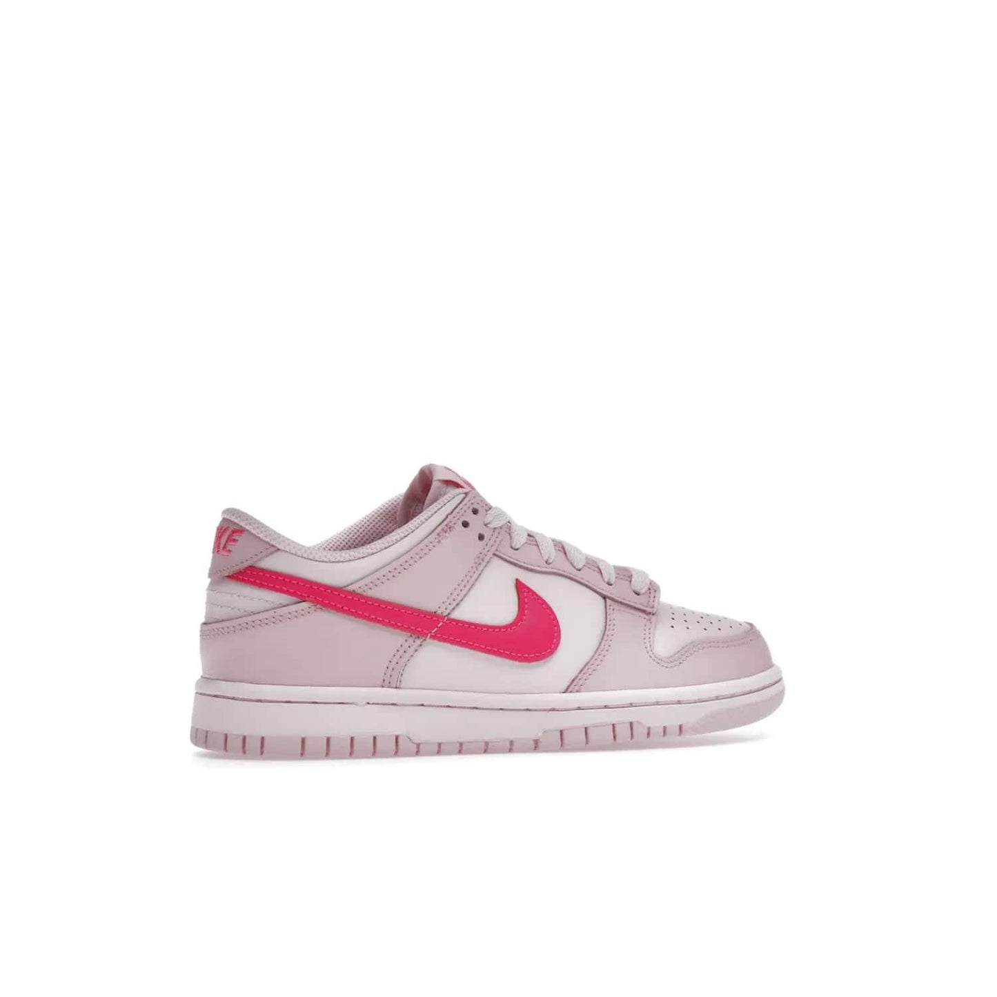Nike Dunk Low Triple Pink (GS) - Image 35 - Only at www.BallersClubKickz.com - The Nike Dunk Low Triple Pink provides bold style in GS sizing. Featuring 3 distinct shades of pink and Nike branding, the shoe stands out.