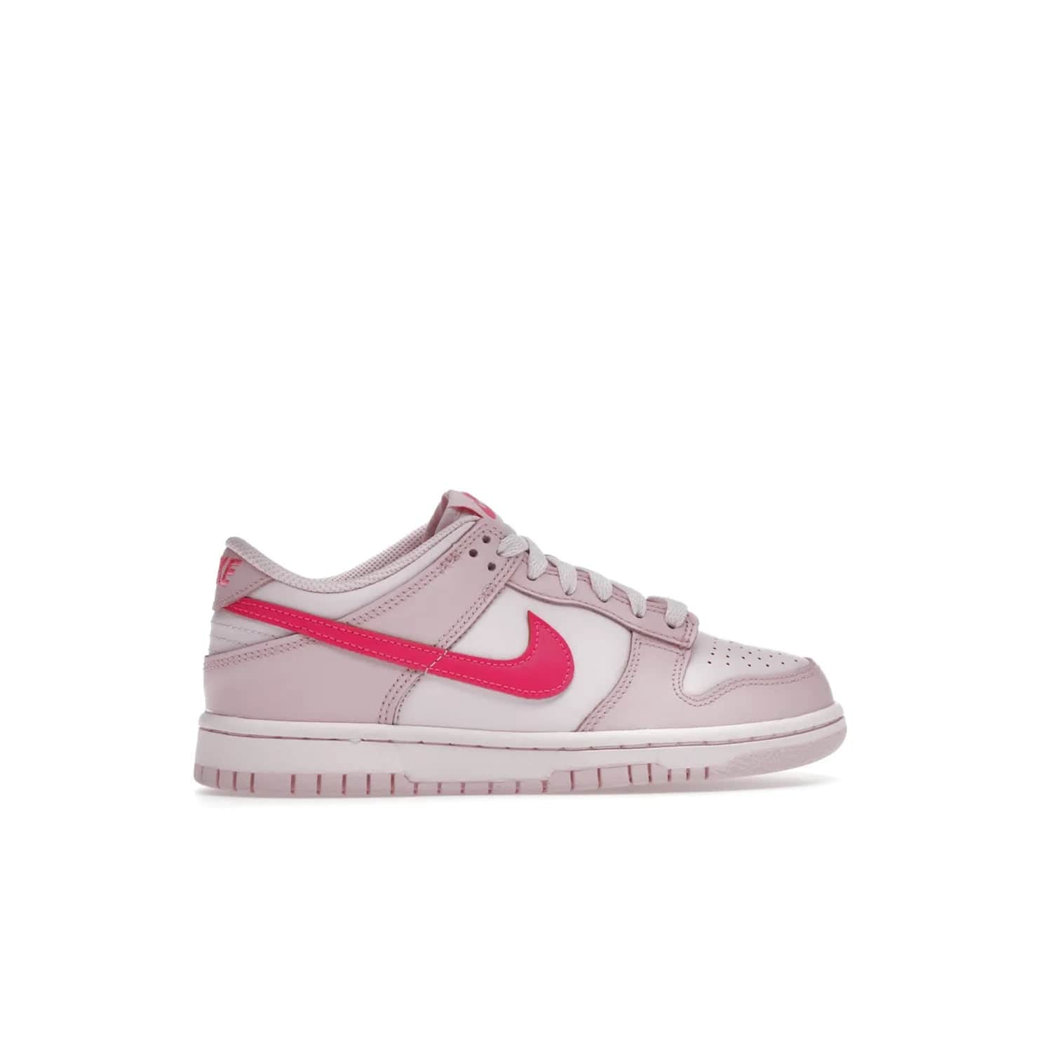 Nike Dunk Low Triple Pink (GS) - Image 36 - Only at www.BallersClubKickz.com - The Nike Dunk Low Triple Pink provides bold style in GS sizing. Featuring 3 distinct shades of pink and Nike branding, the shoe stands out.
