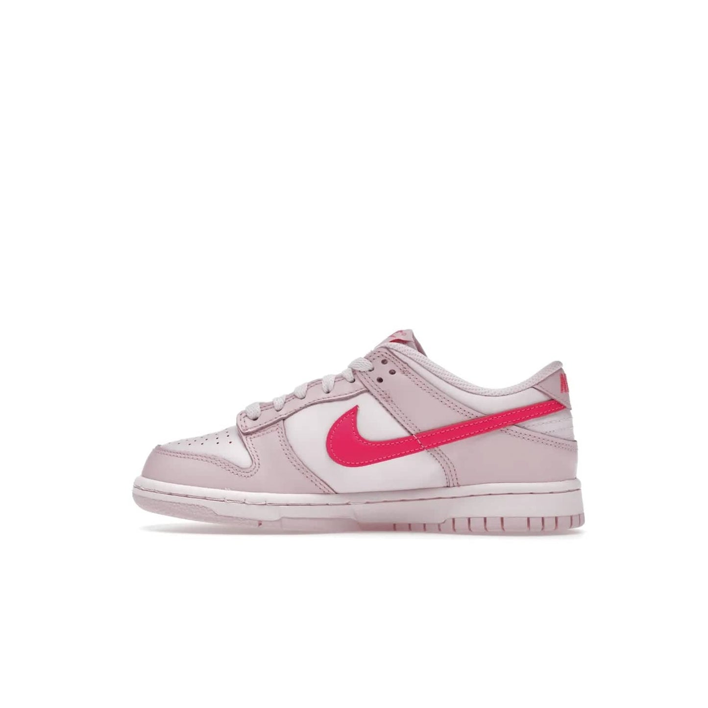 Nike Dunk Low Triple Pink (GS) - Image 20 - Only at www.BallersClubKickz.com - The Nike Dunk Low Triple Pink provides bold style in GS sizing. Featuring 3 distinct shades of pink and Nike branding, the shoe stands out.
