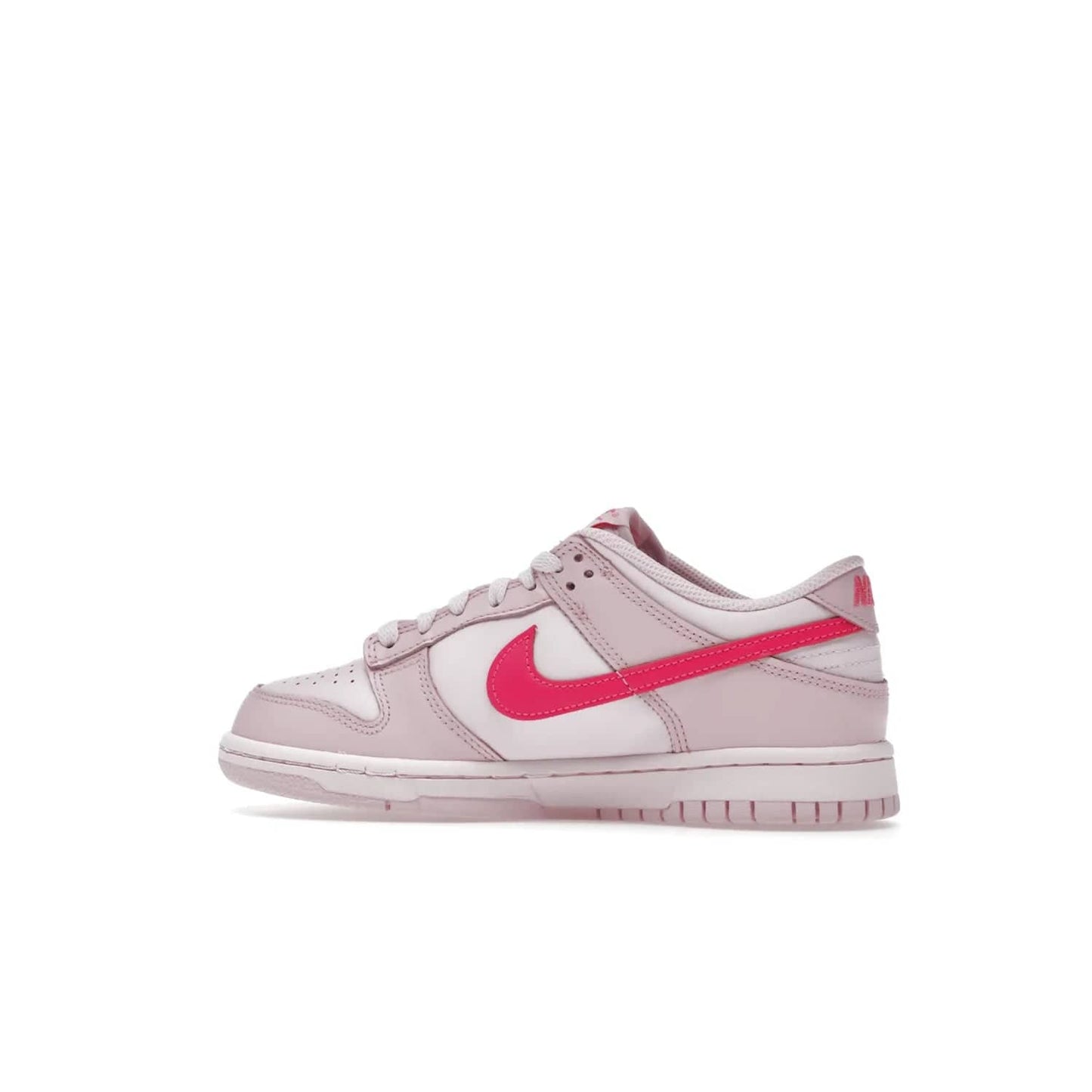 Nike Dunk Low Triple Pink (GS) - Image 21 - Only at www.BallersClubKickz.com - The Nike Dunk Low Triple Pink provides bold style in GS sizing. Featuring 3 distinct shades of pink and Nike branding, the shoe stands out.