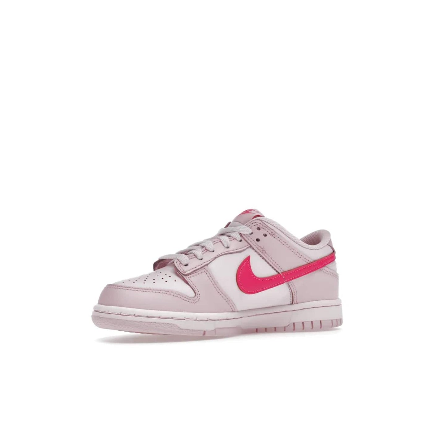 Nike Dunk Low Triple Pink (GS) - Image 16 - Only at www.BallersClubKickz.com - The Nike Dunk Low Triple Pink provides bold style in GS sizing. Featuring 3 distinct shades of pink and Nike branding, the shoe stands out.
