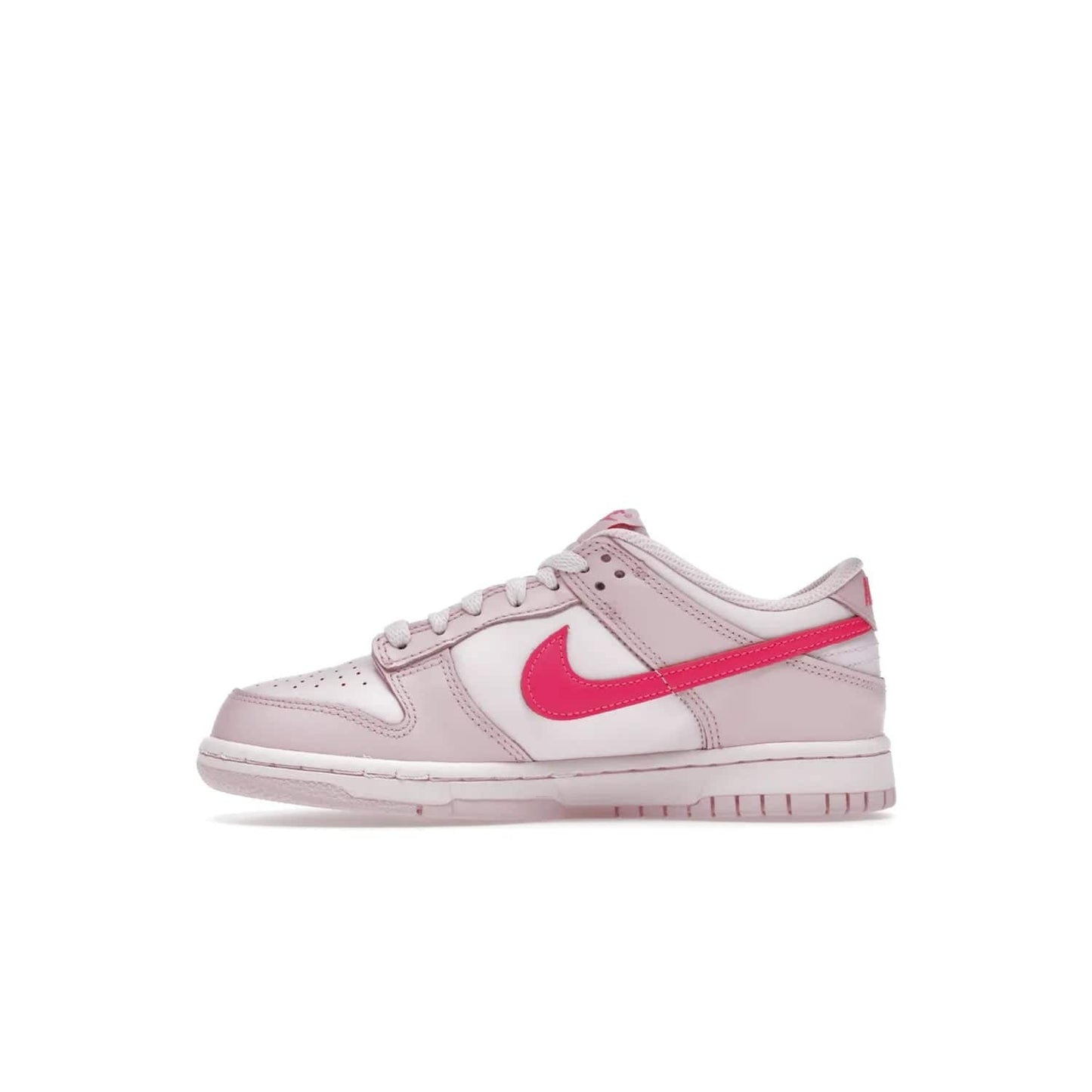 Nike Dunk Low Triple Pink (GS) - Image 19 - Only at www.BallersClubKickz.com - The Nike Dunk Low Triple Pink provides bold style in GS sizing. Featuring 3 distinct shades of pink and Nike branding, the shoe stands out.