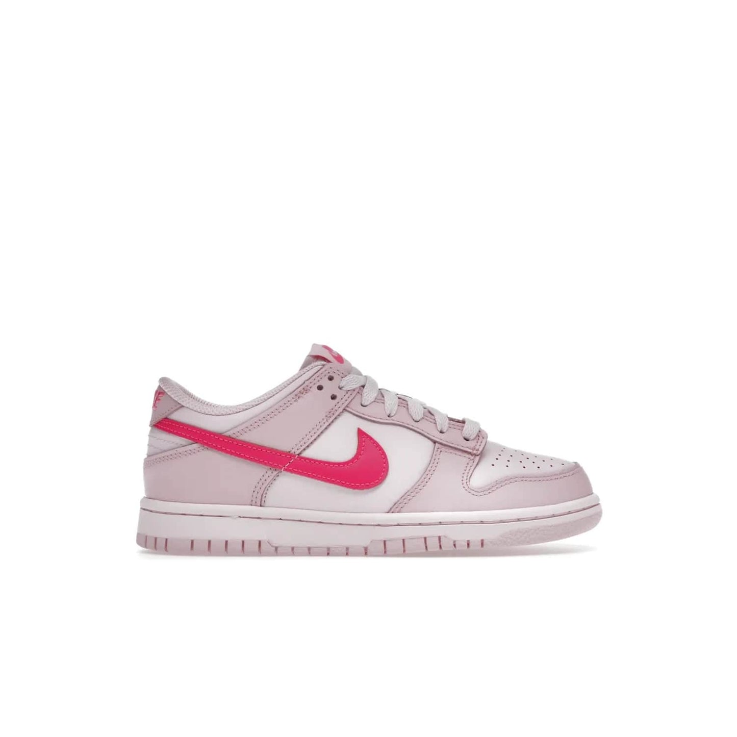 Nike Dunk Low Triple Pink (GS) - Image 1 - Only at www.BallersClubKickz.com - The Nike Dunk Low Triple Pink provides bold style in GS sizing. Featuring 3 distinct shades of pink and Nike branding, the shoe stands out.