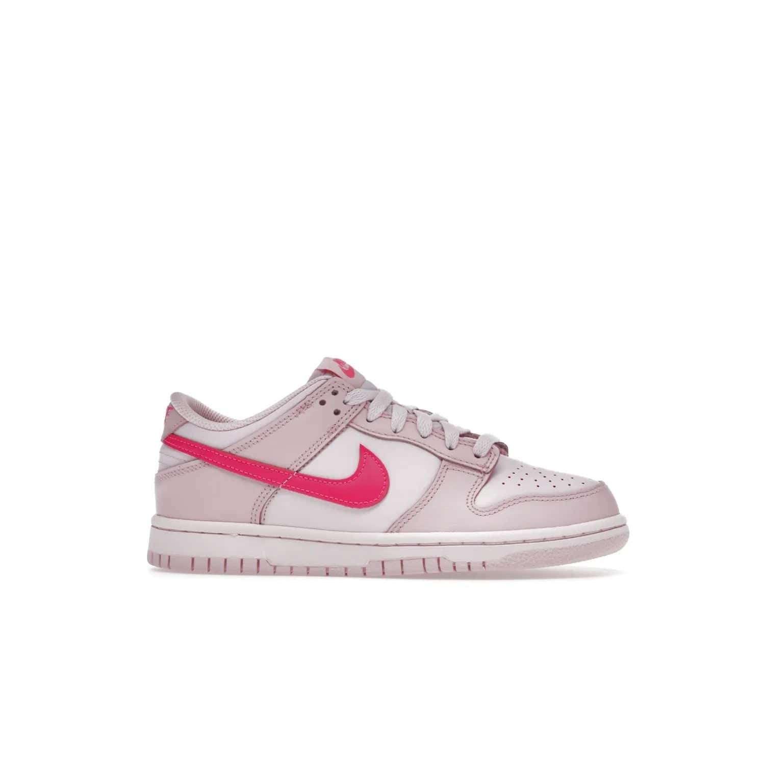 Nike Dunk Low Triple Pink (GS) - Image 2 - Only at www.BallersClubKickz.com - The Nike Dunk Low Triple Pink provides bold style in GS sizing. Featuring 3 distinct shades of pink and Nike branding, the shoe stands out.