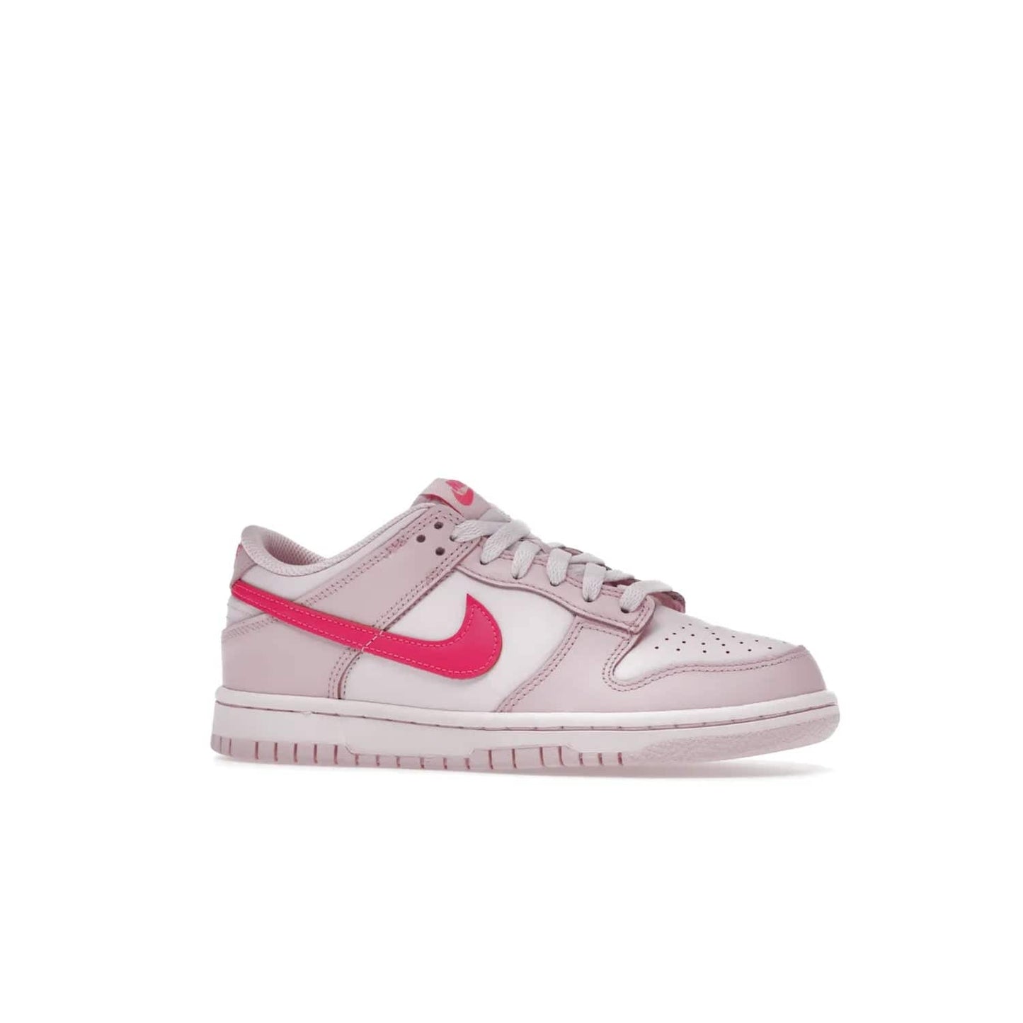 Nike Dunk Low Triple Pink (GS) - Image 3 - Only at www.BallersClubKickz.com - The Nike Dunk Low Triple Pink provides bold style in GS sizing. Featuring 3 distinct shades of pink and Nike branding, the shoe stands out.