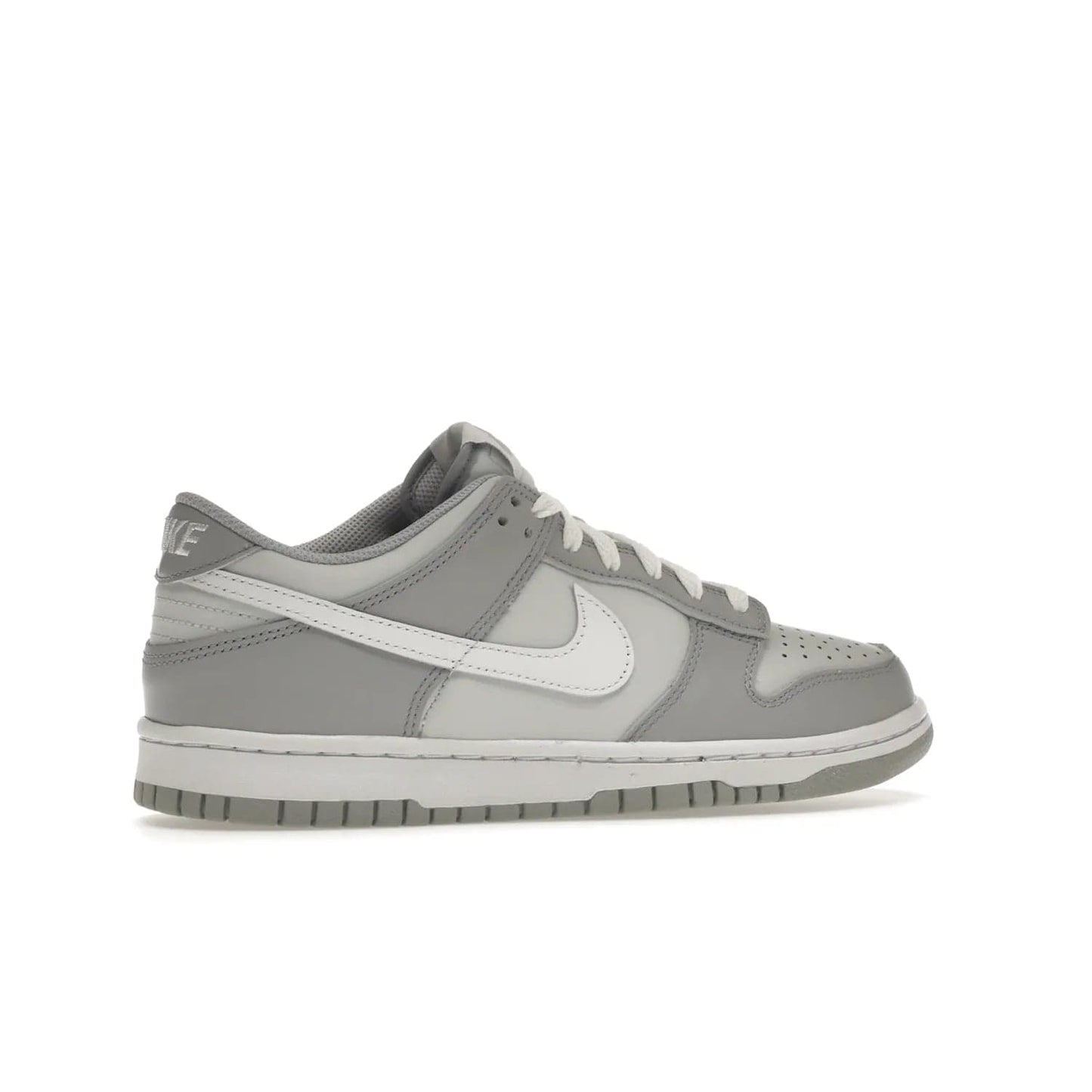 Nike Dunk Low Two-Toned Grey (GS) - Image 35 - Only at www.BallersClubKickz.com - Stylish Nike Dunk Low GS Two-Toned Grey featuring leather build, light/dark grey shades, white Swoosh logo & gray rubber outsole. Get ready to make a statement with this timeless classic released in March 2022.