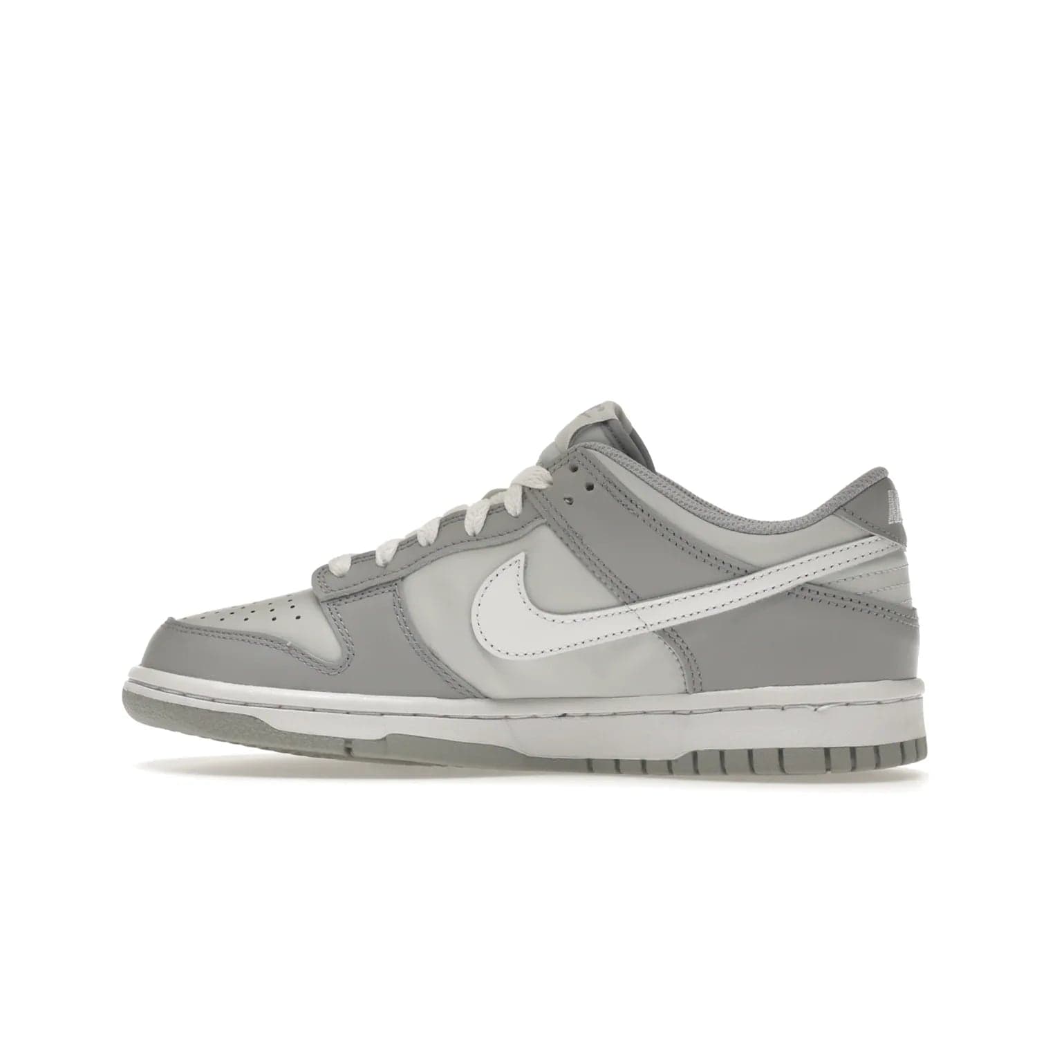 Nike Dunk Low Two-Toned Grey (GS) - Image 20 - Only at www.BallersClubKickz.com - Stylish Nike Dunk Low GS Two-Toned Grey featuring leather build, light/dark grey shades, white Swoosh logo & gray rubber outsole. Get ready to make a statement with this timeless classic released in March 2022.