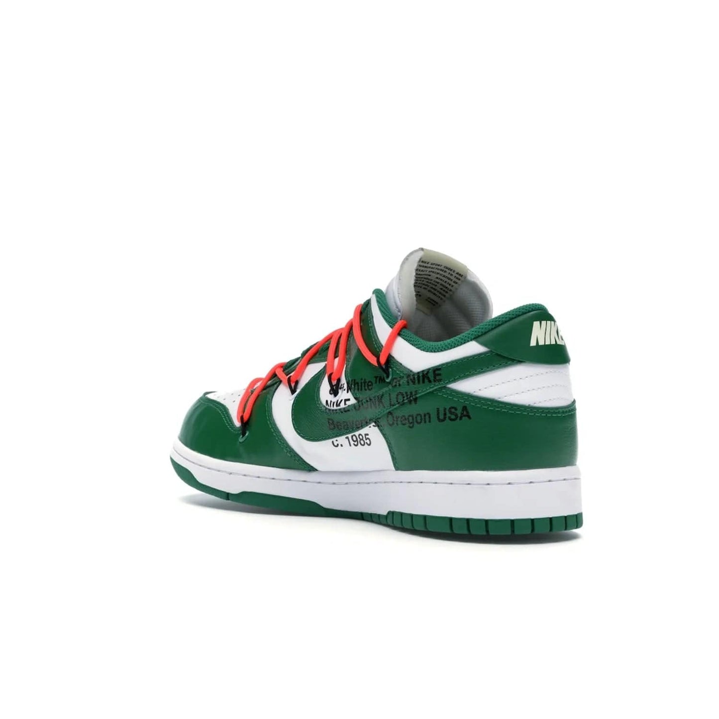 Nike Dunk Low Off-White Pine Green - Image 24 - Only at www.BallersClubKickz.com - The Nike Dunk Low Off-White Pine Green combines classic 1980s style with modern-day design. Featuring white leather uppers and pine green overlays, these classic kicks feature secondary lacing system, zip-ties and signature Off-White text. Releasing in December 2019, these shoes are a timeless classic for any wardrobe.